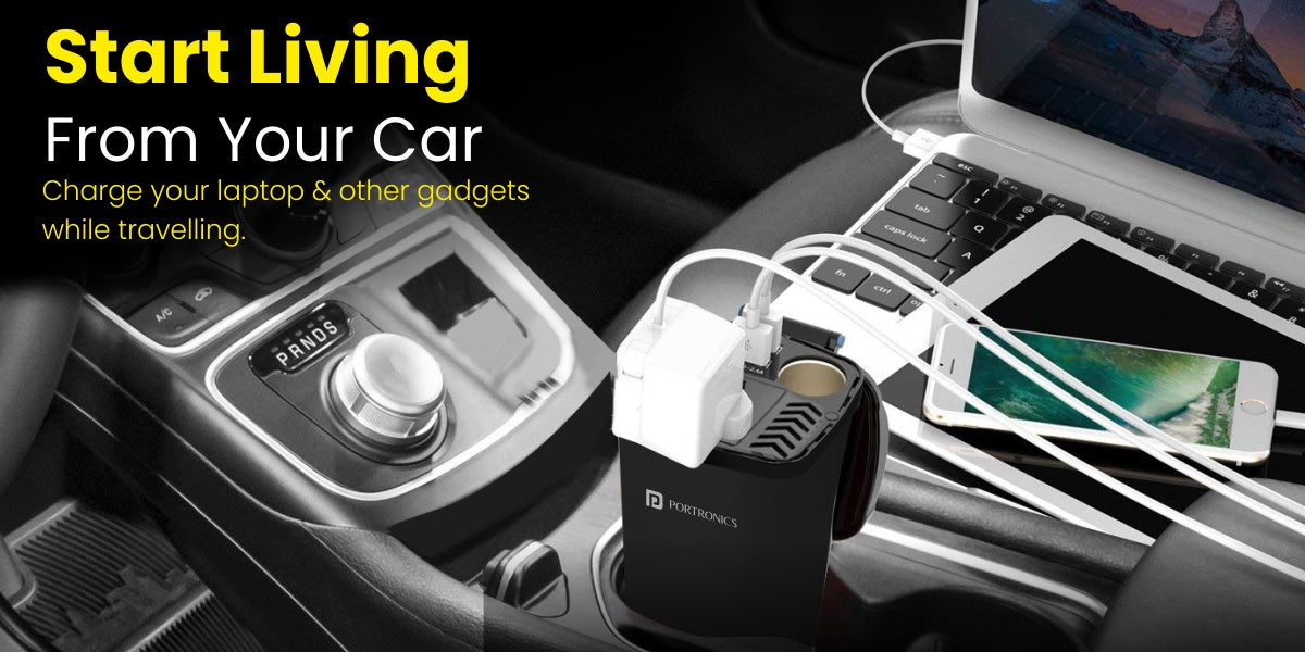 Portronics CarPower One - Car Power Inverter & USB Charger for laptop and mobile 