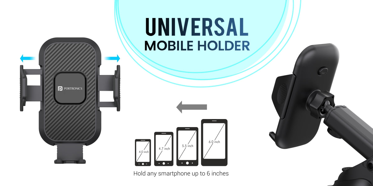 Portronics Clamp M Universal Car Mobile Holder at Best Prices comfortable with any size smartphone