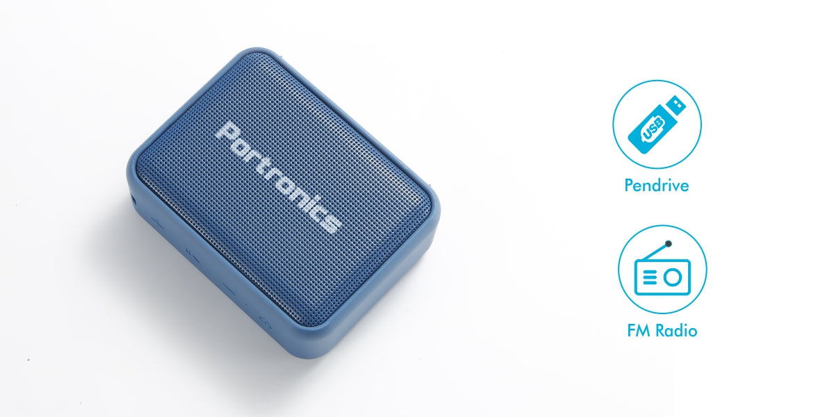 Dynamo Portronics Bluetooth 5.0 mini Portable pocket Speaker with USB & FM Music, 2000mAh, Blue