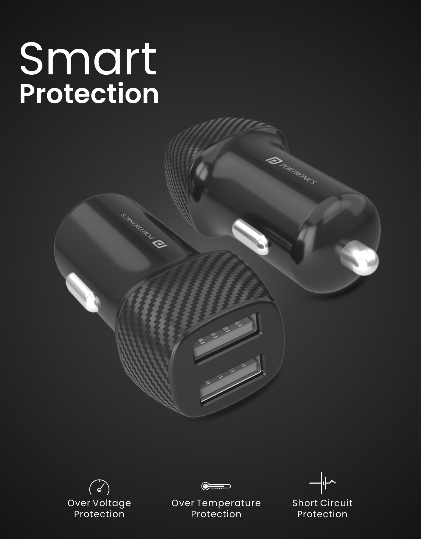 Portronics Car Power 5 Fast Best Car Charger with in built protection chip 