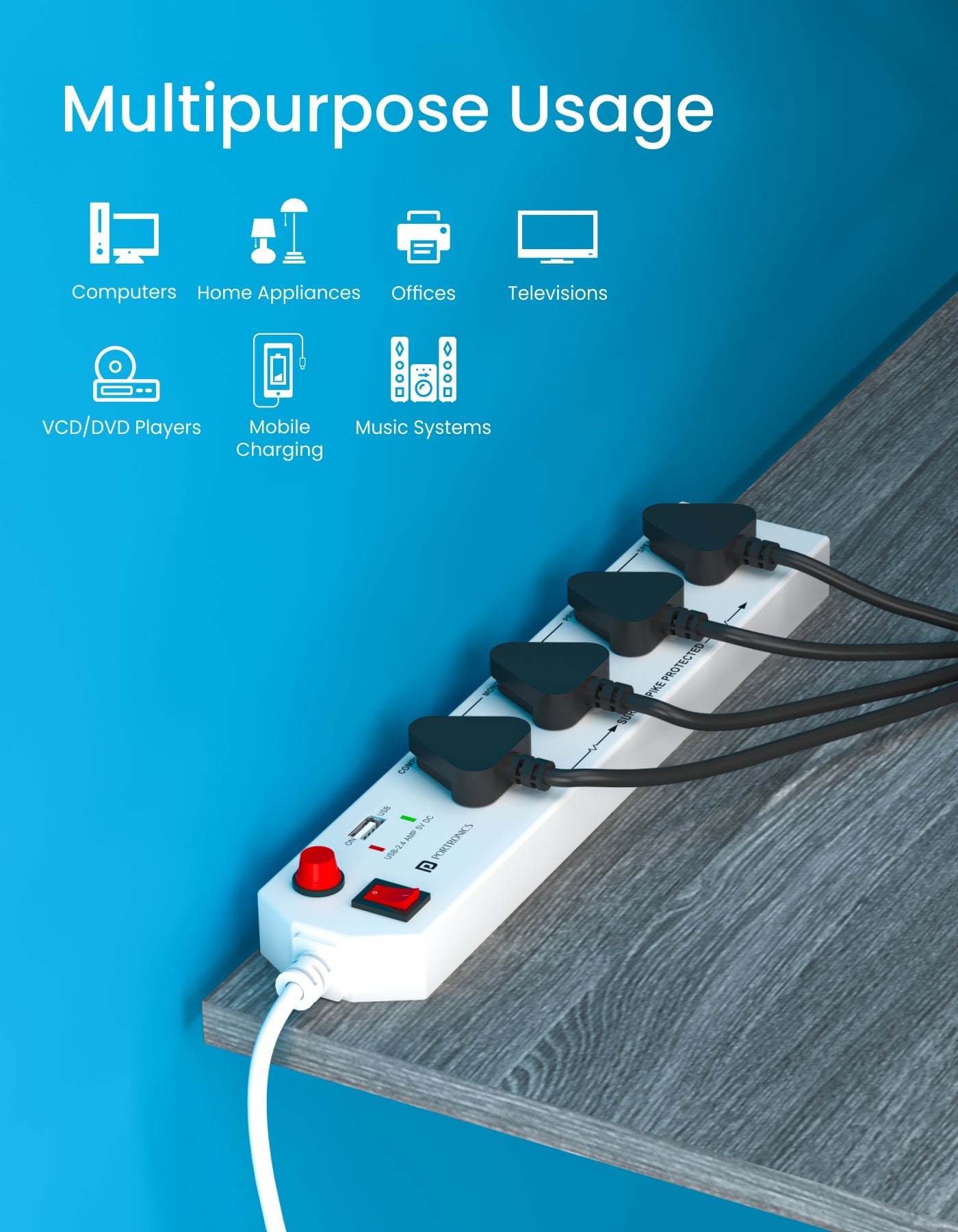 Power Plate 4 - Power Extension Board with 4 Power Sockets & USB Port mutitasking easy to carry and easy to hang on wall 