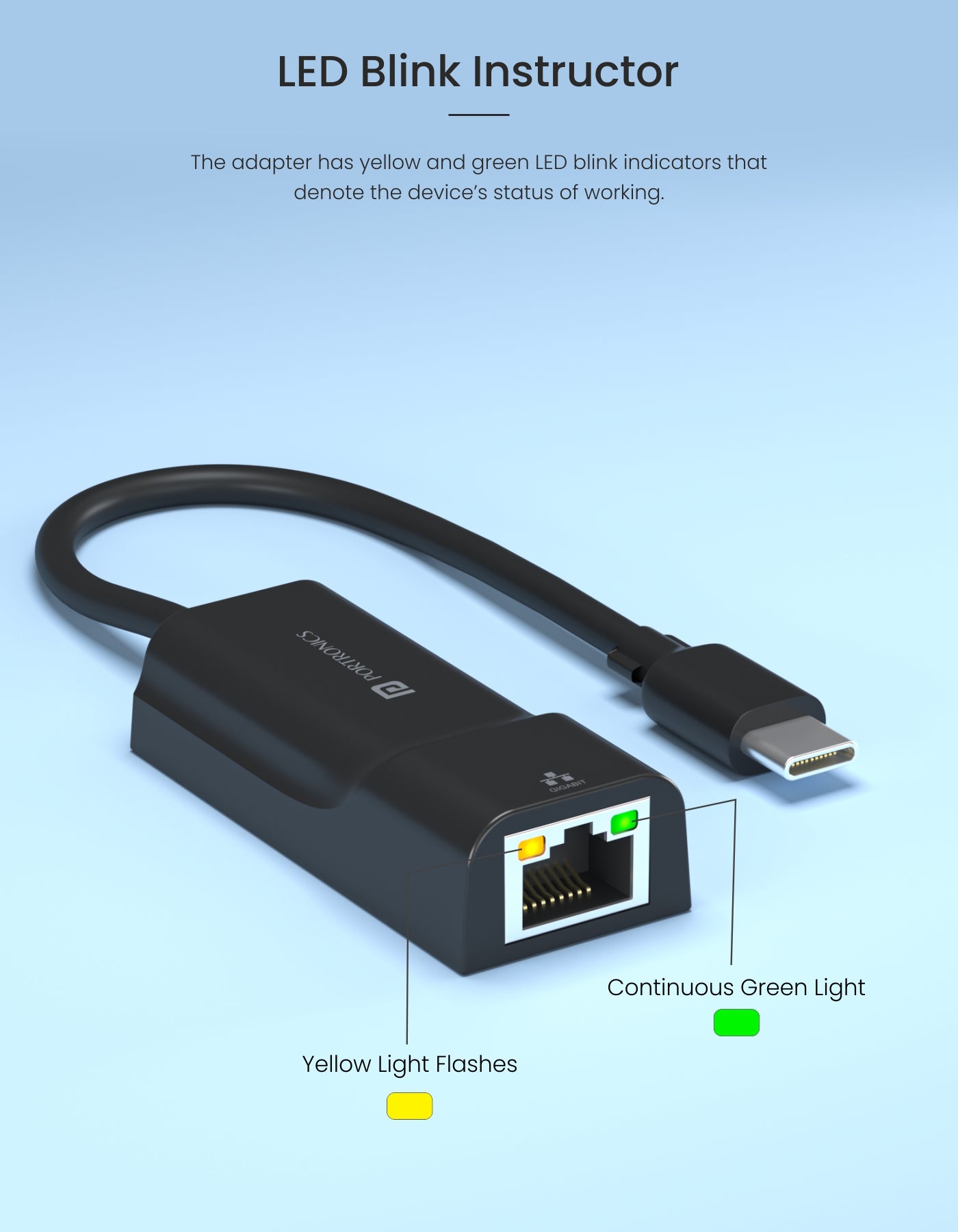 Portronics Mport 45C  USB hub Type C to Gigabit Ethernet Adapter with indicators