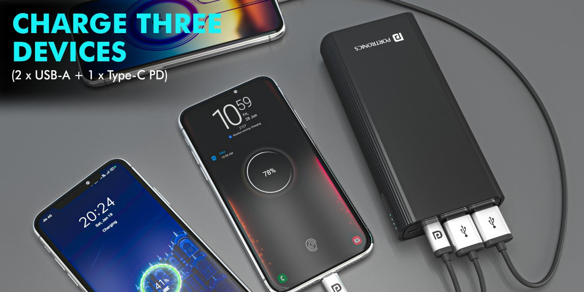 Portronics Power M 20K 20000mah Power bank can charge 3 devices at a time 