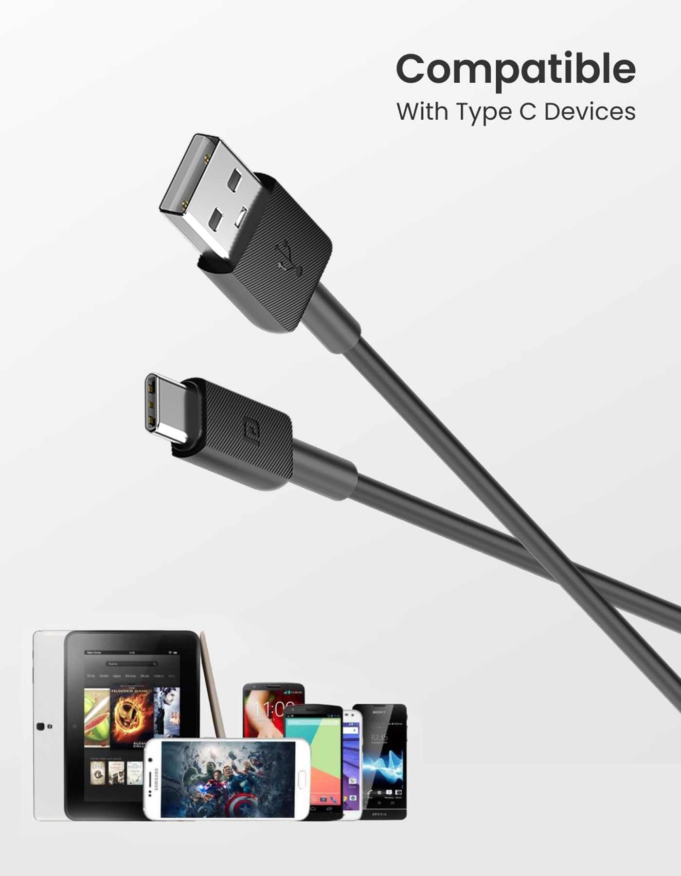 Portronics Konnect Link- 3A USB to Type C fast charging cable| charging cable with max power delivery| micro usb cable