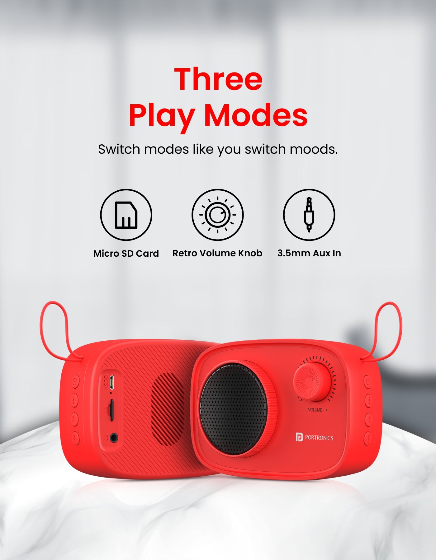 Portronics Pixel 2  Mni Bluetooth wireless Speaker 3W with three play modes Micro SD, Volume Knob and AUX