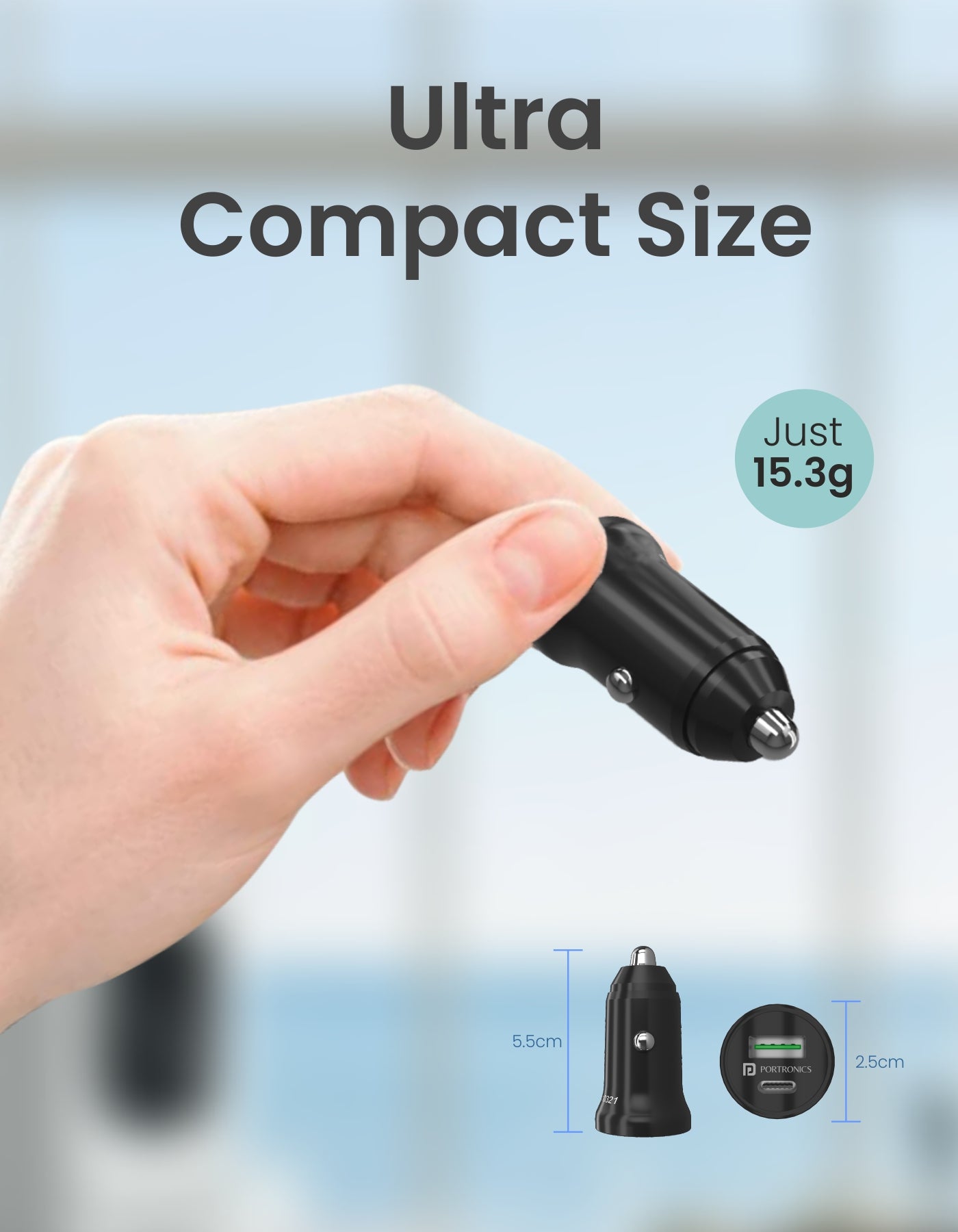 Portronics Car Power Mini Type c & USB car Charger compact easy to carry