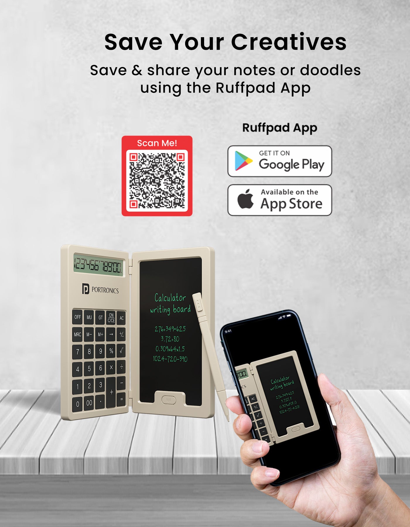 save your creative with Portronics Ruffpad Calc Mini 12-digit smart digital calculator 