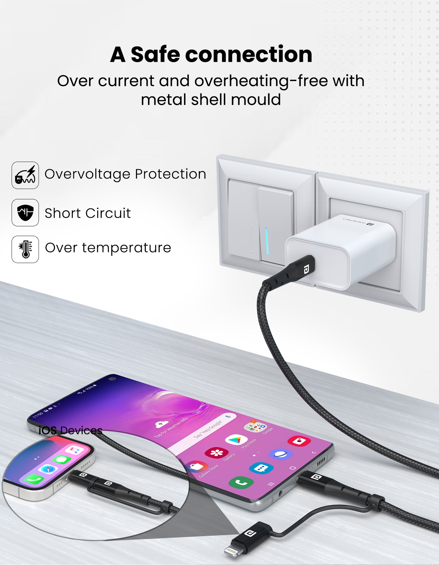 Portronics Konnect J6 Dual headed Cable Micro and Type C Cable for fast charge