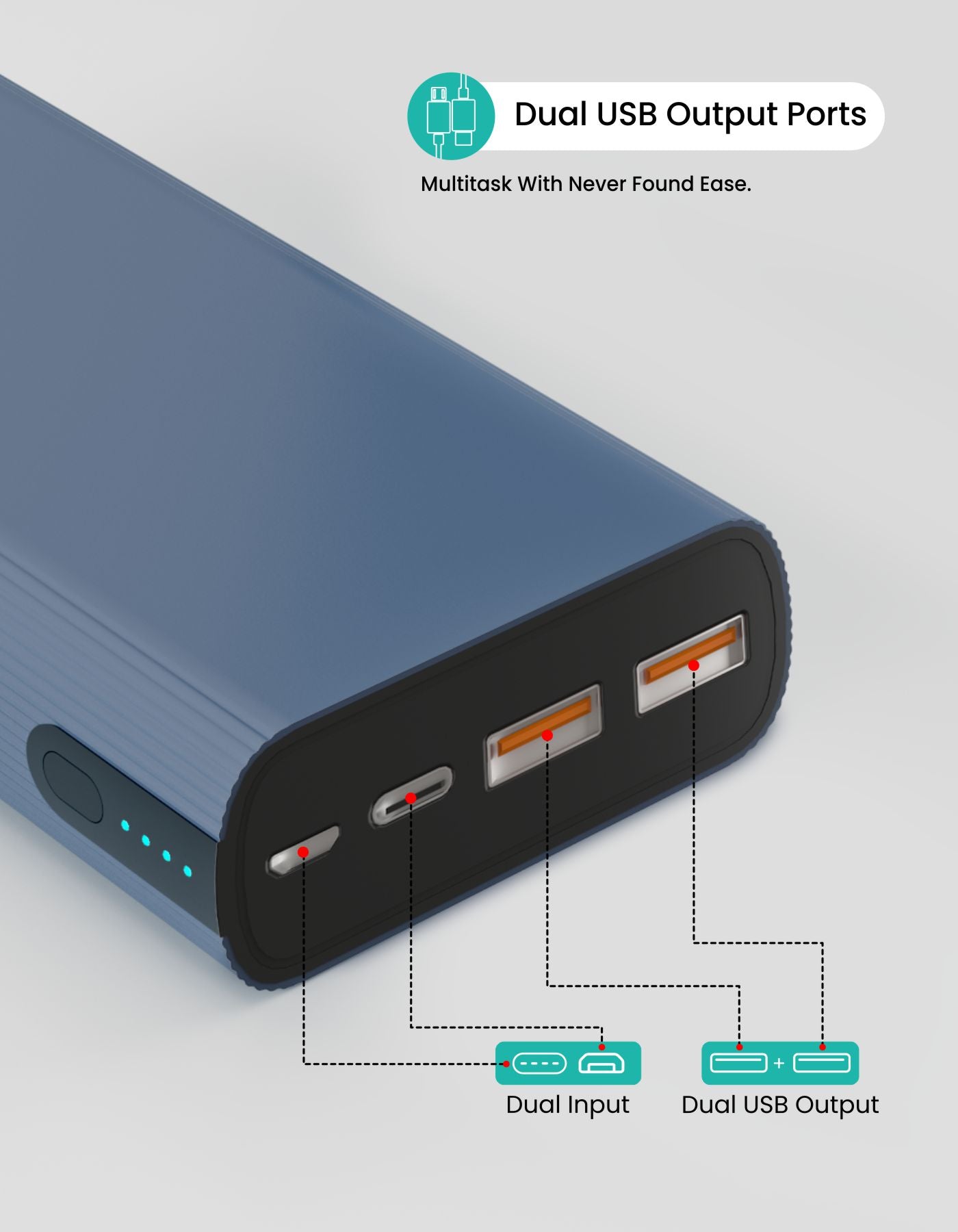 Portronics POWER 45 Power bank 20000mah 45W PD output Fast Charge with dual USB output ports