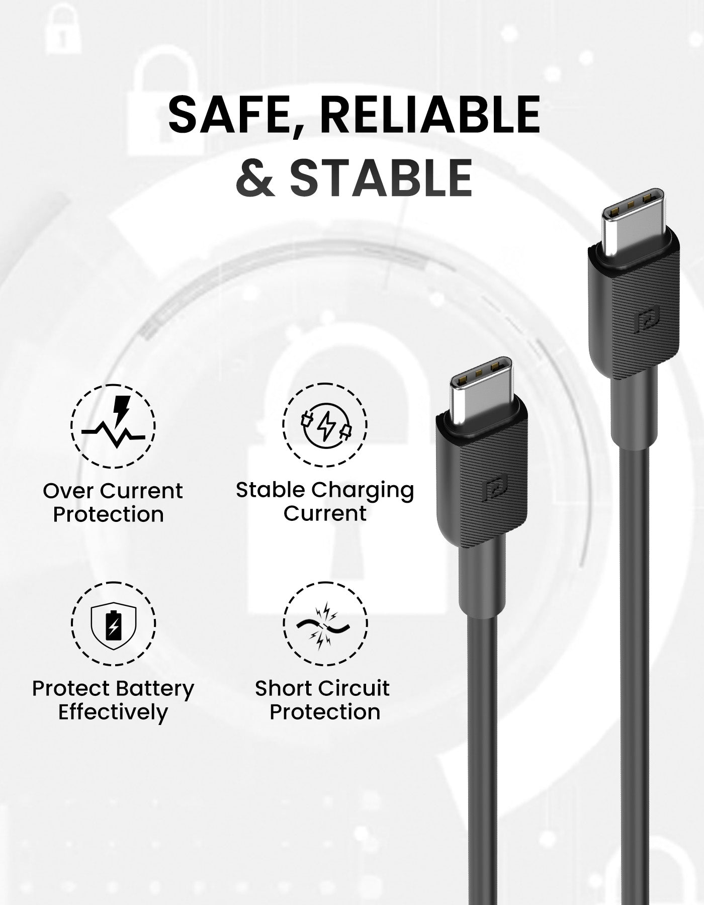 Portronics Konnect Link C Square 100W fast Charging cable| 100W Charging Cable| Type-C to Type-C cable compatible with all Type-C tablets, smartphones, earphones