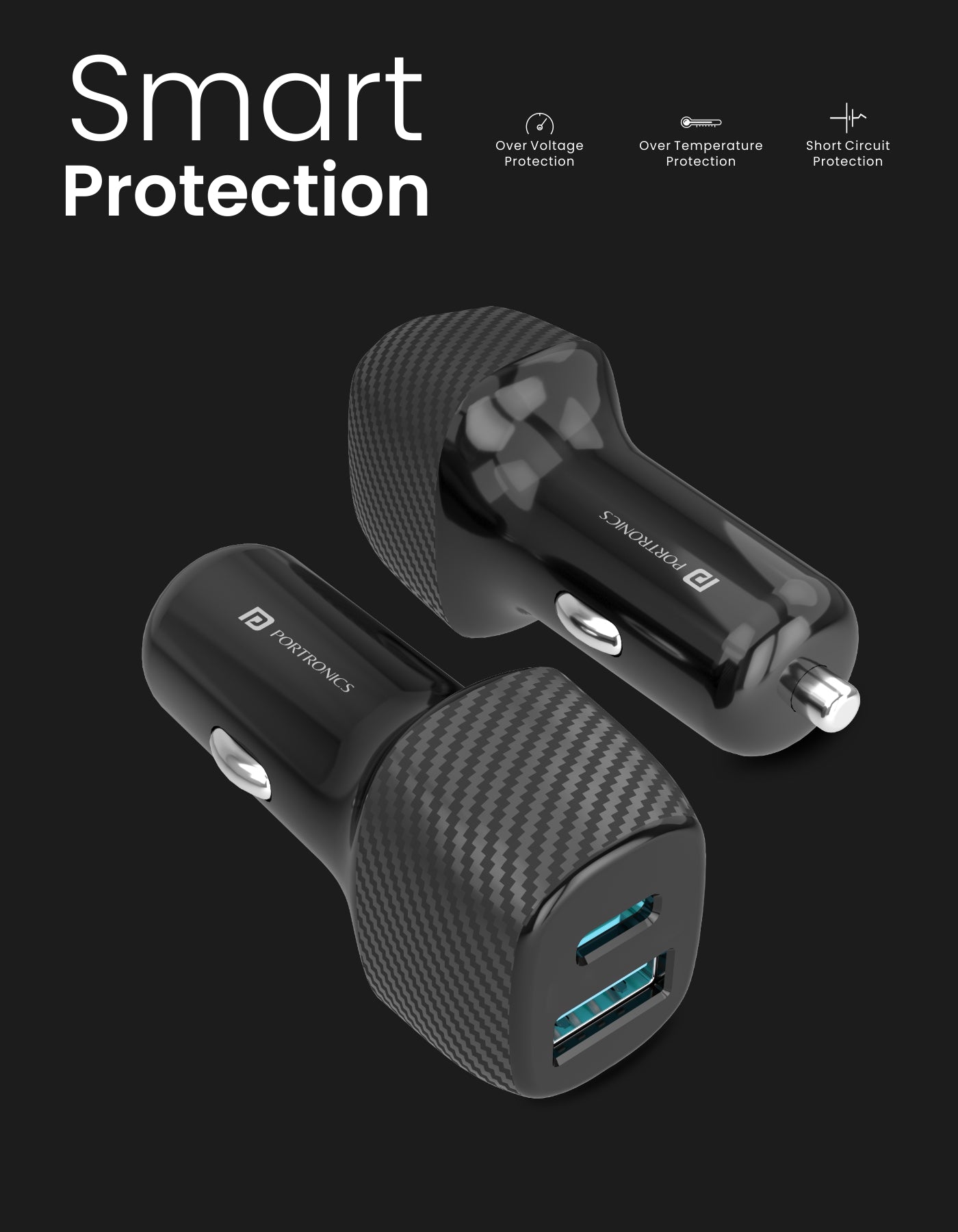 Portronics Car Power 6 with 36W QC + PD Type c & USB car charger with smart protection