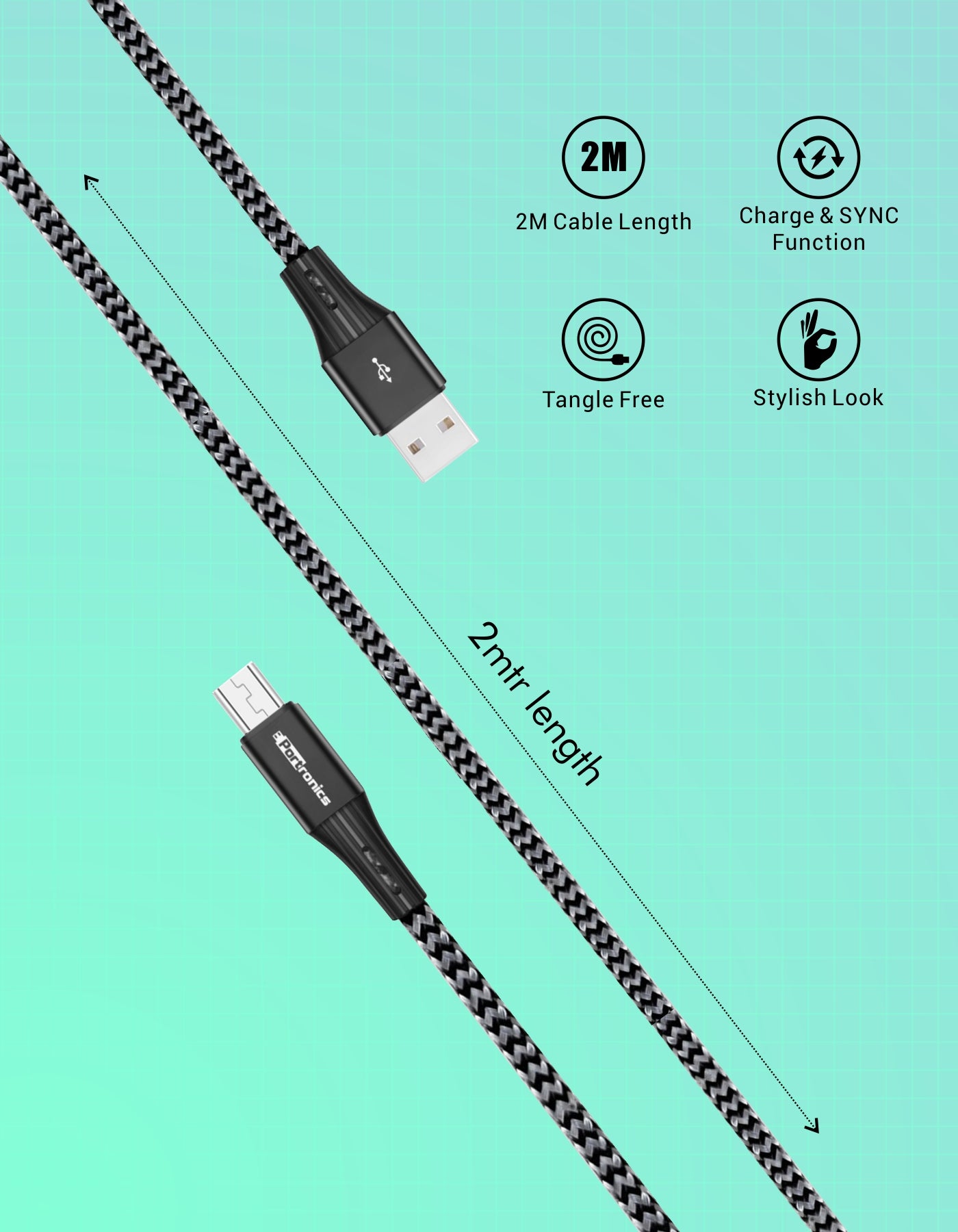 Portronics Konnect A 2M Micro USB Cable For Fast Charging