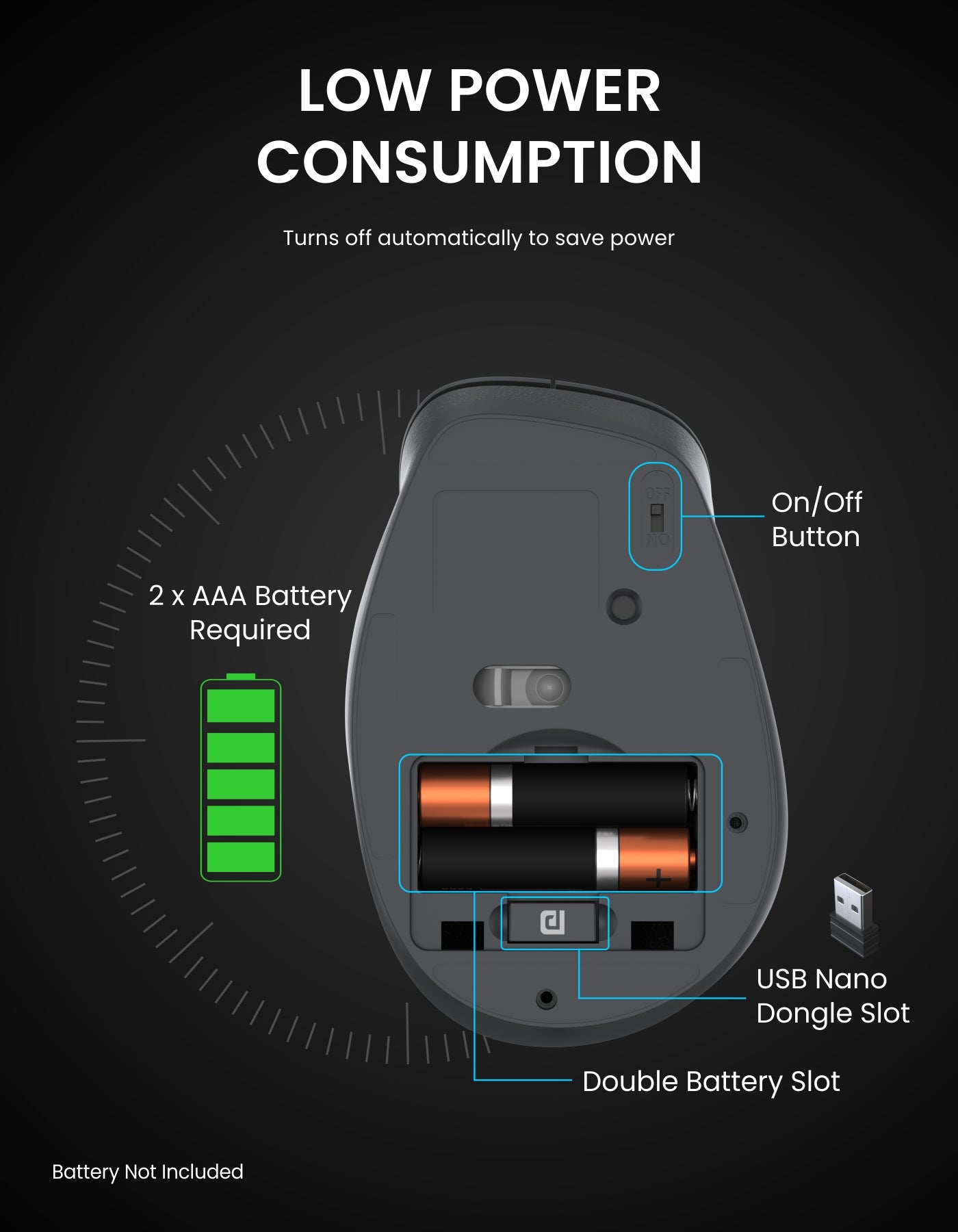 2 x AAA battery required in toad 24 portronics wireless mouse