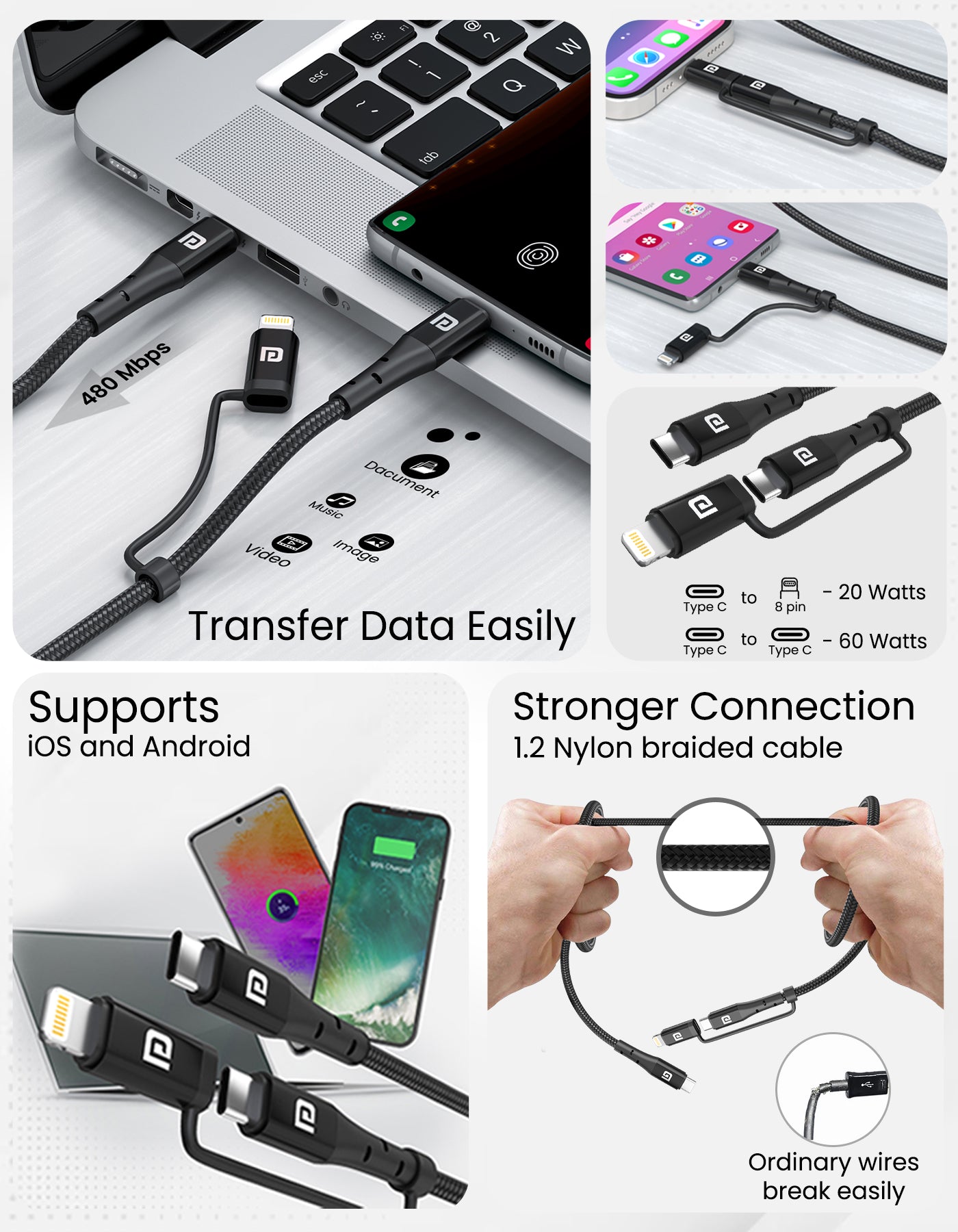 Portronics Konnect J6 Dual headed Cable Micro and Type C Cable