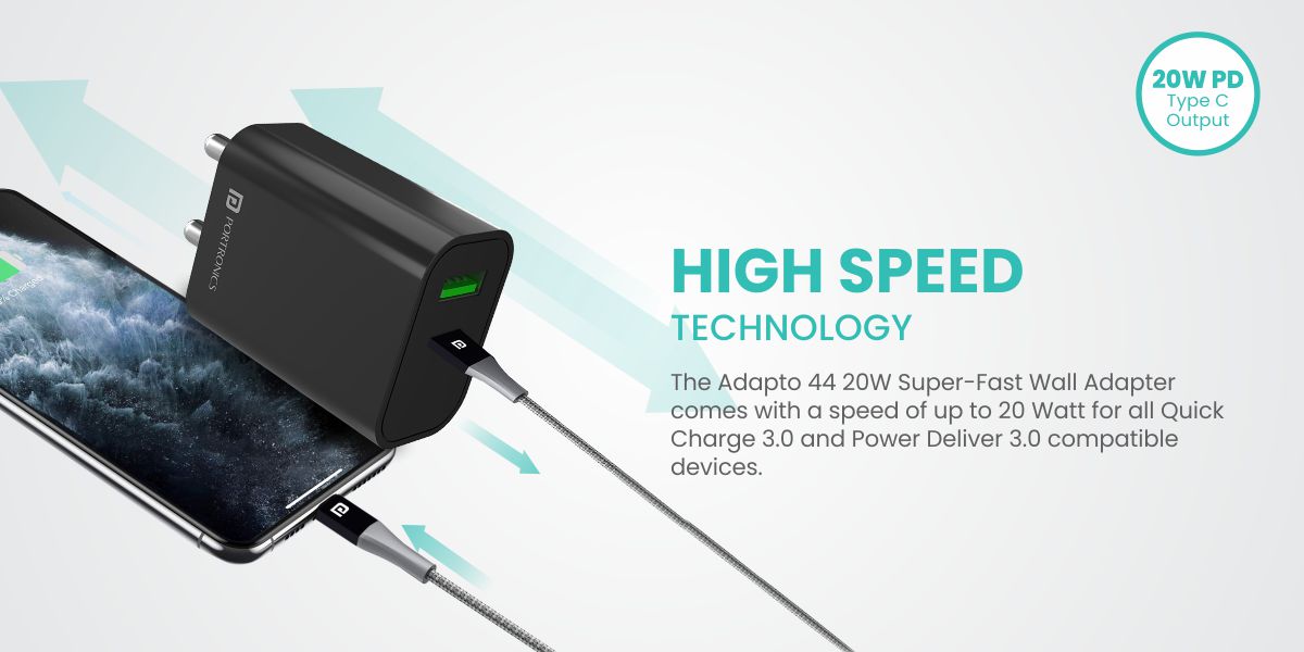 Portronics Adapto 44 Fast Charging 20W Mobile Charger