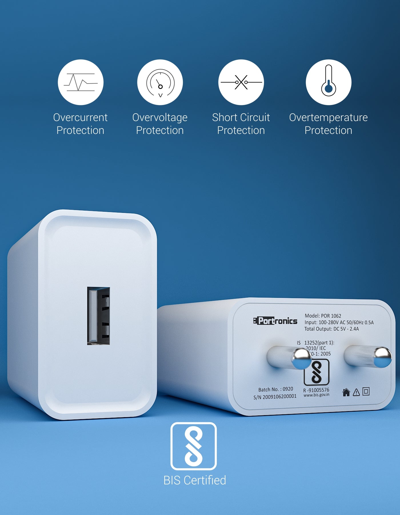 Portronics Adapto 62 USB Fast Charger over power and over current protection