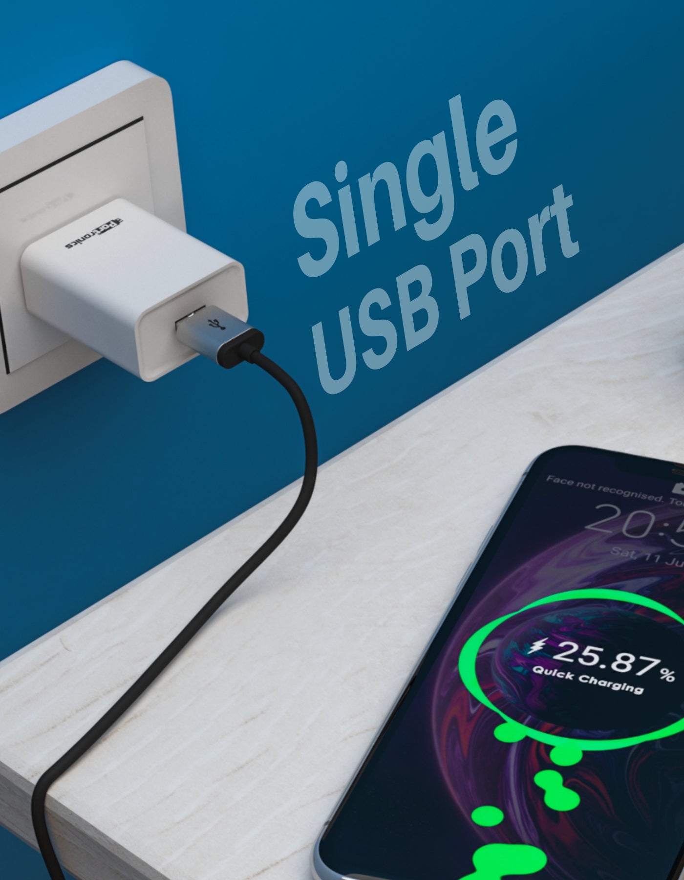 Portronics Adapto 62 USB Fast Charger connect with phone