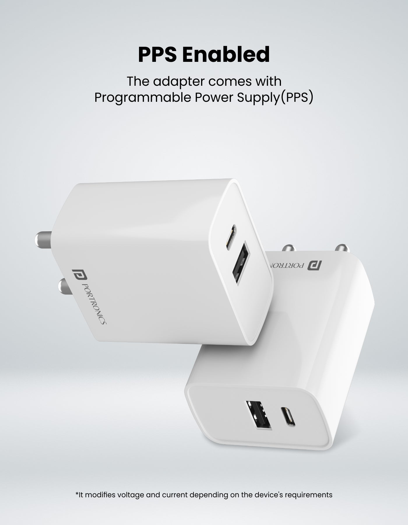 Portronics Adapto 70 33 W type C + USB A fast charger for iOS & Android and Compact in size