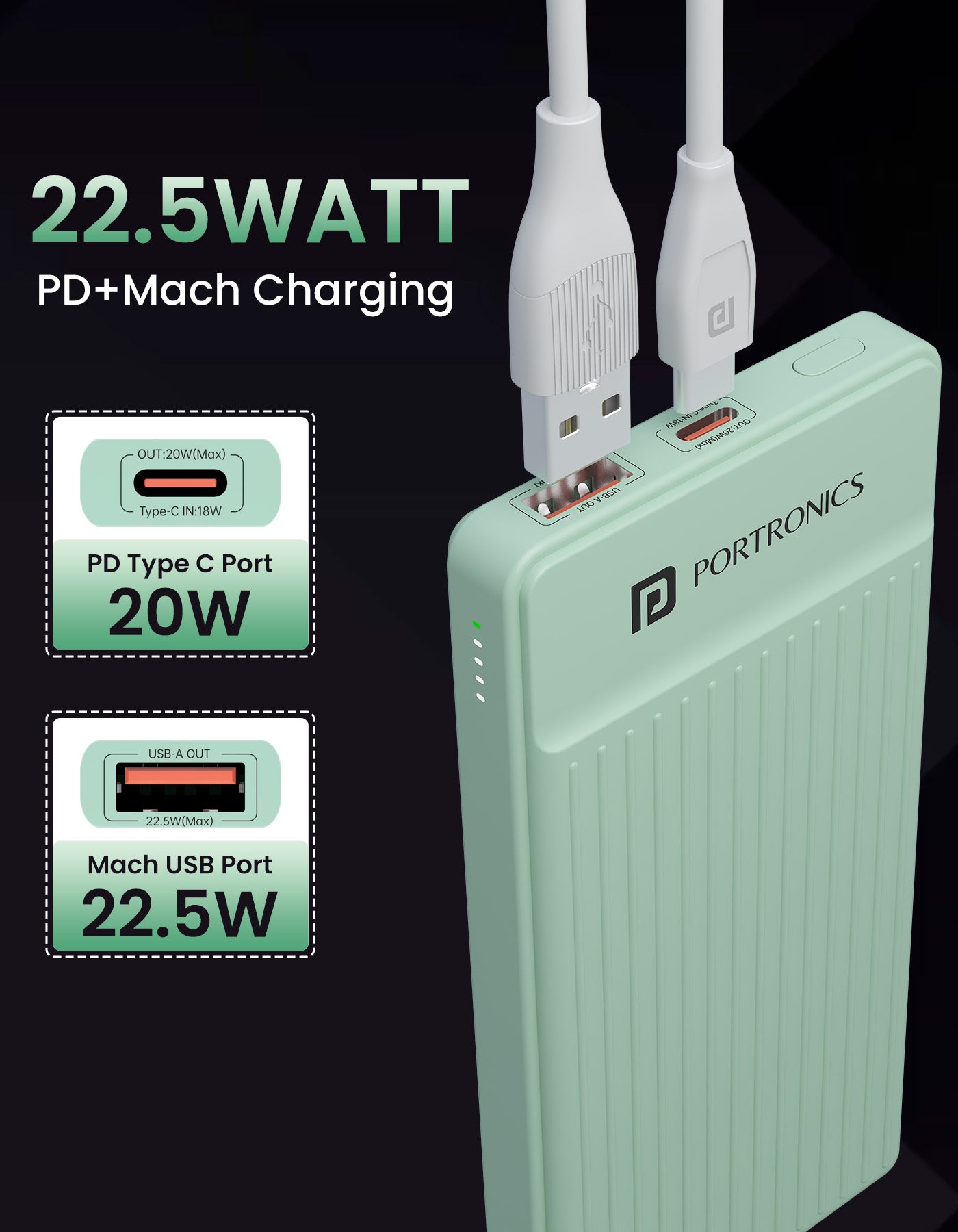 Portronics Luxcell B 10000mah Power bank with transparent display