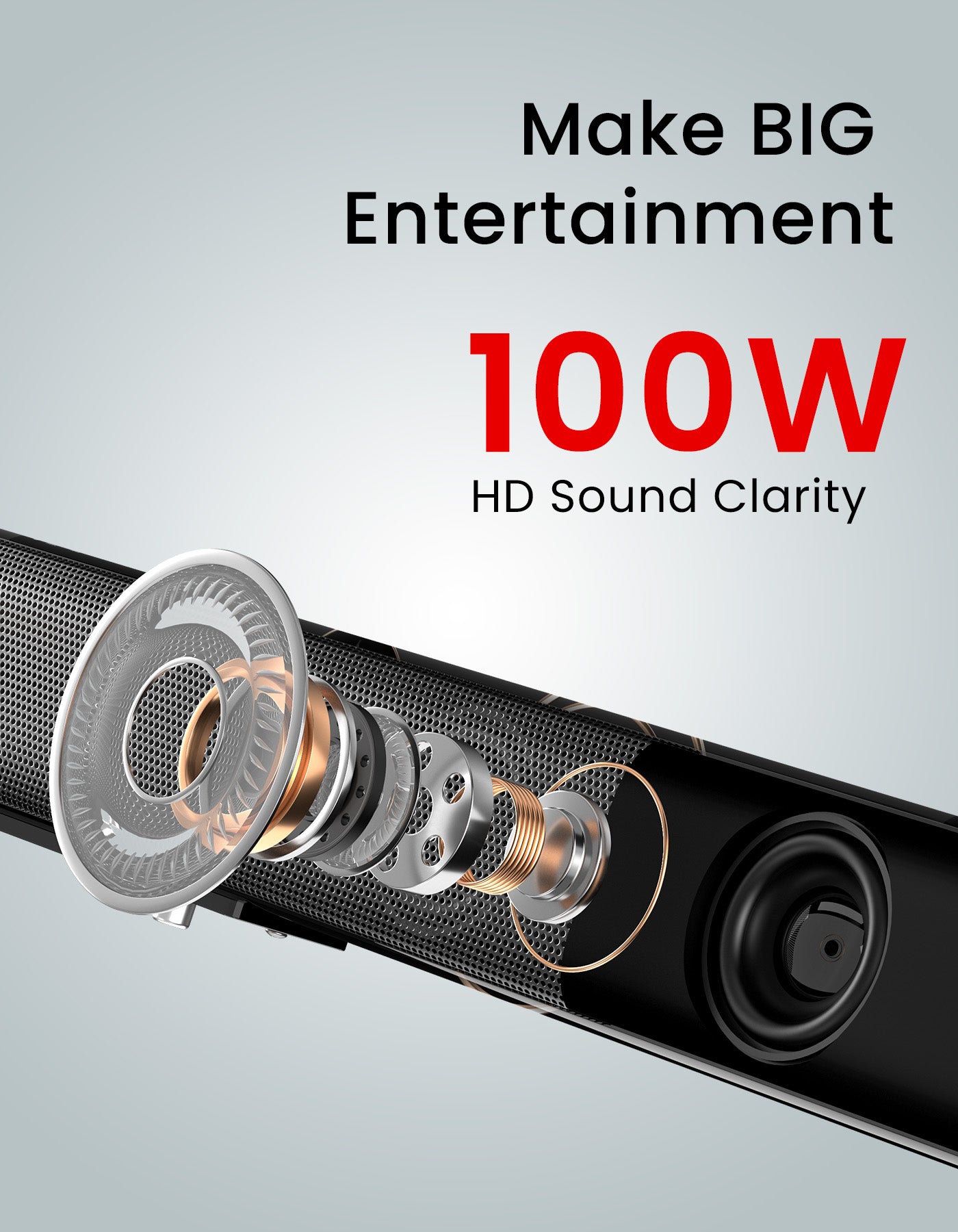 Portronics Pure Sound 104 Wired Subwoofer 100W Wireless SoundBar live the cenima life everyday