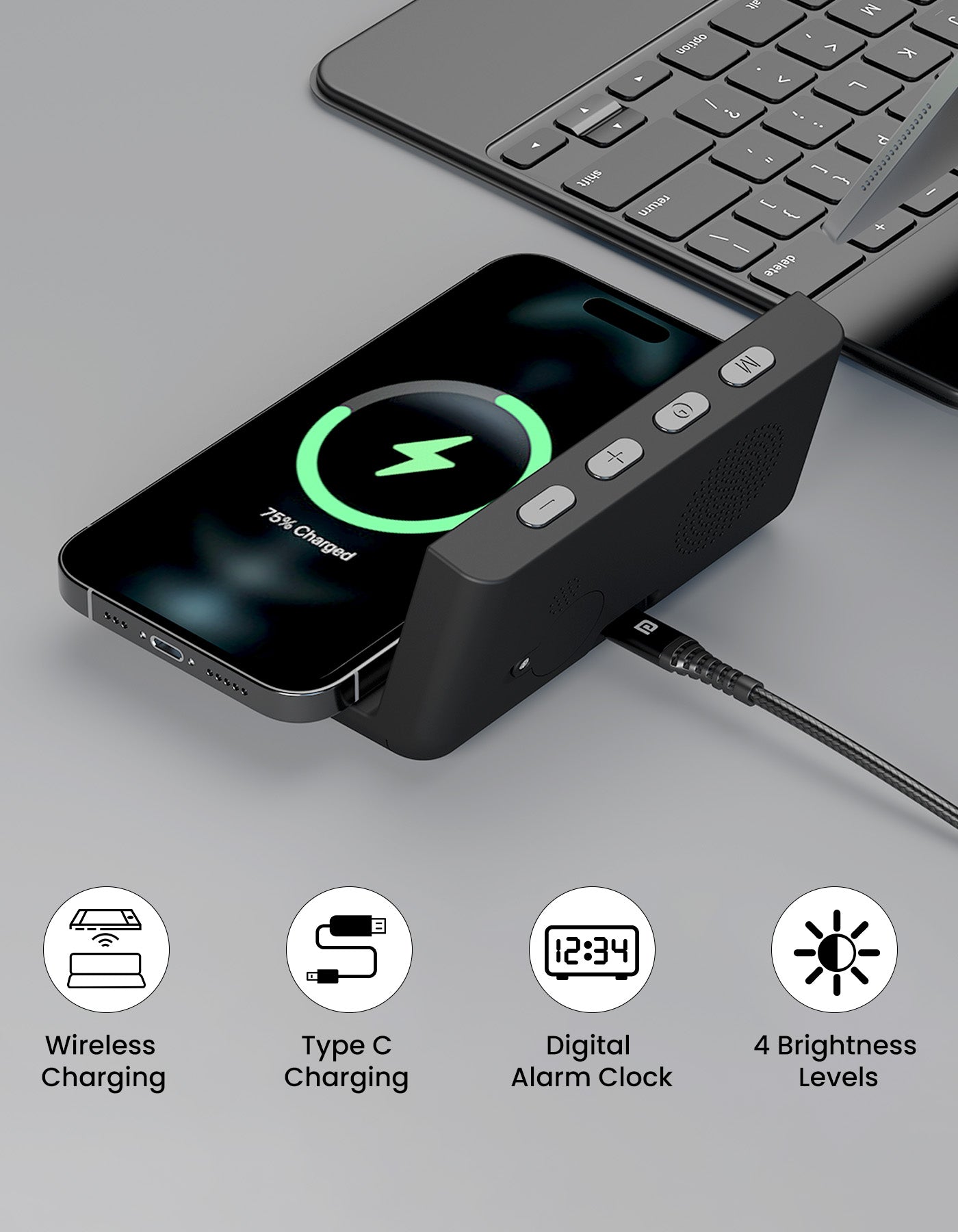 Portronics Freedom 4A Fast Wired & Wireless Charger with cell on bottom