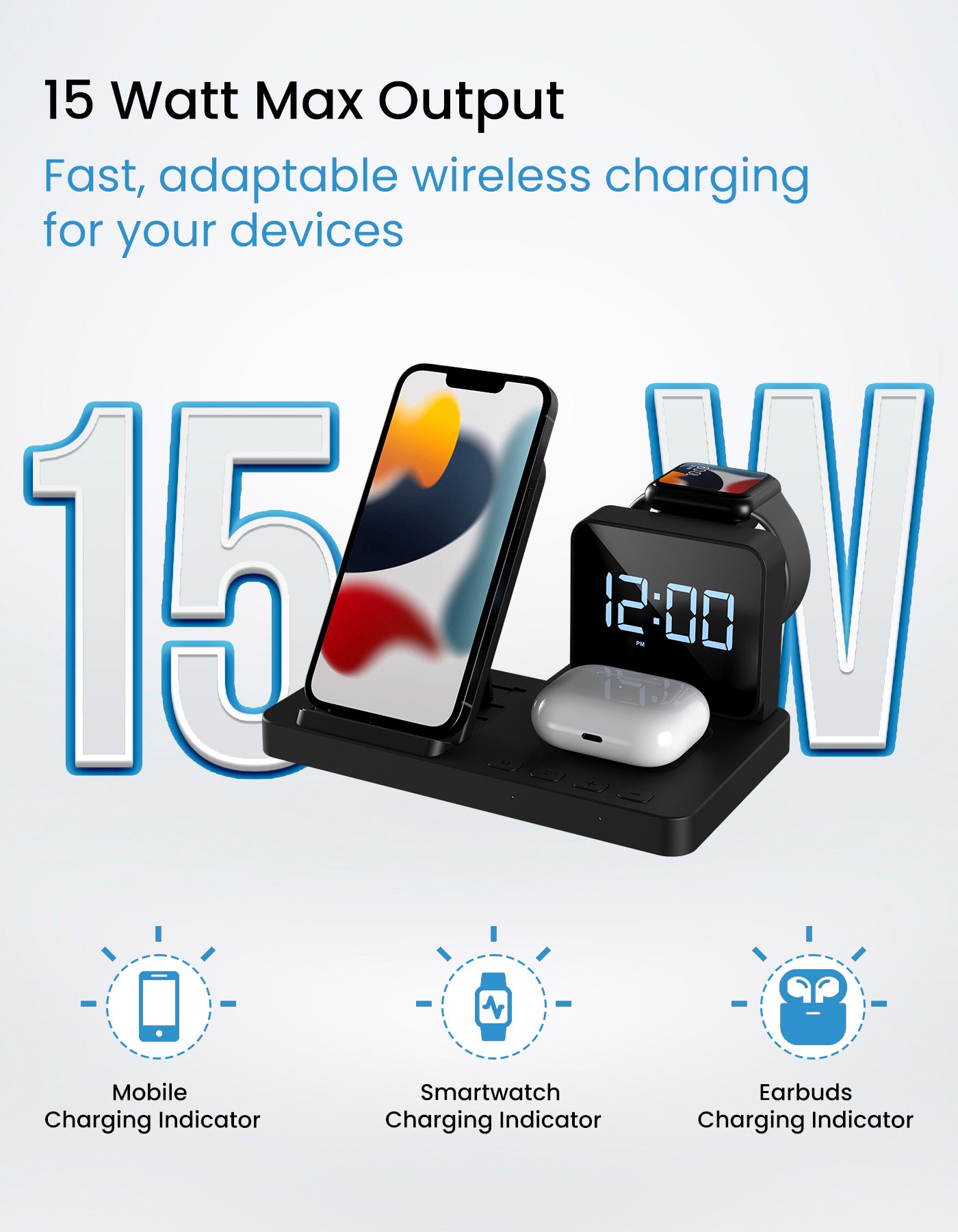 Portronics Bella 3-in-1 Wireless Charger with customized led display brightness