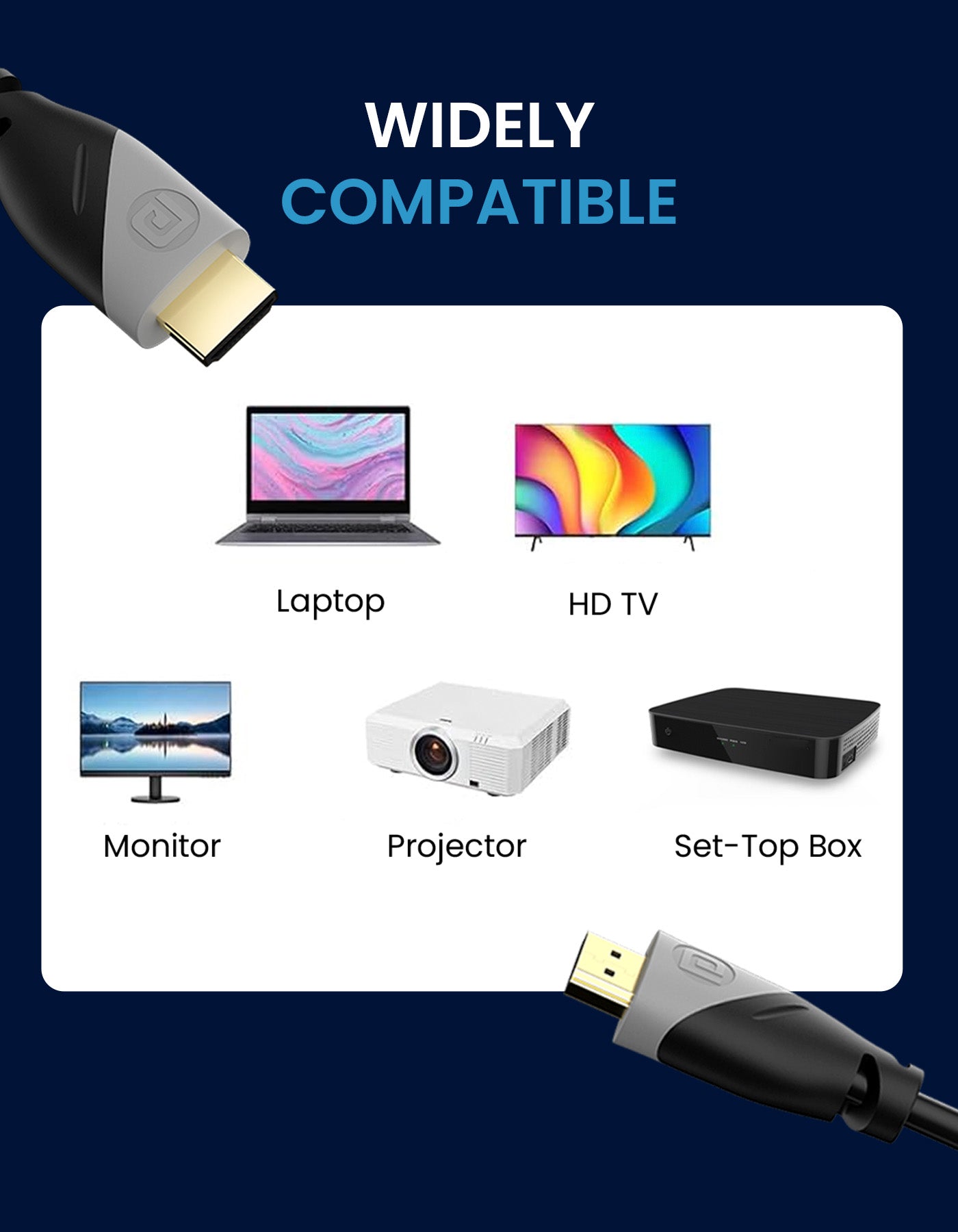 Portronics Konnect Sync- male to male HDMI to HDMI cable with copper conductor with gold plated connectors usb cable