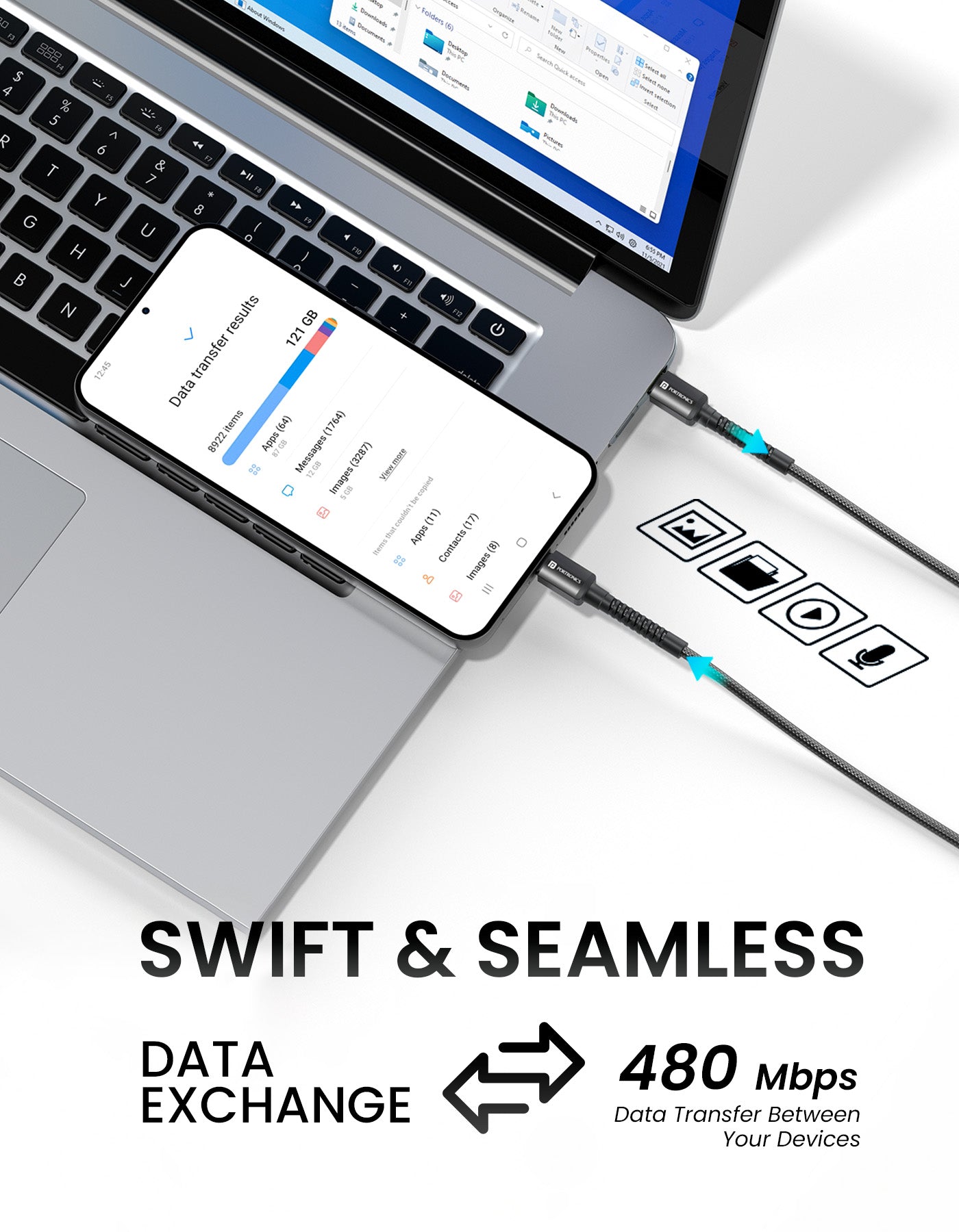 Portronics Konnect B Micro USB Nylon Quick Charging Cable Fast data transfer