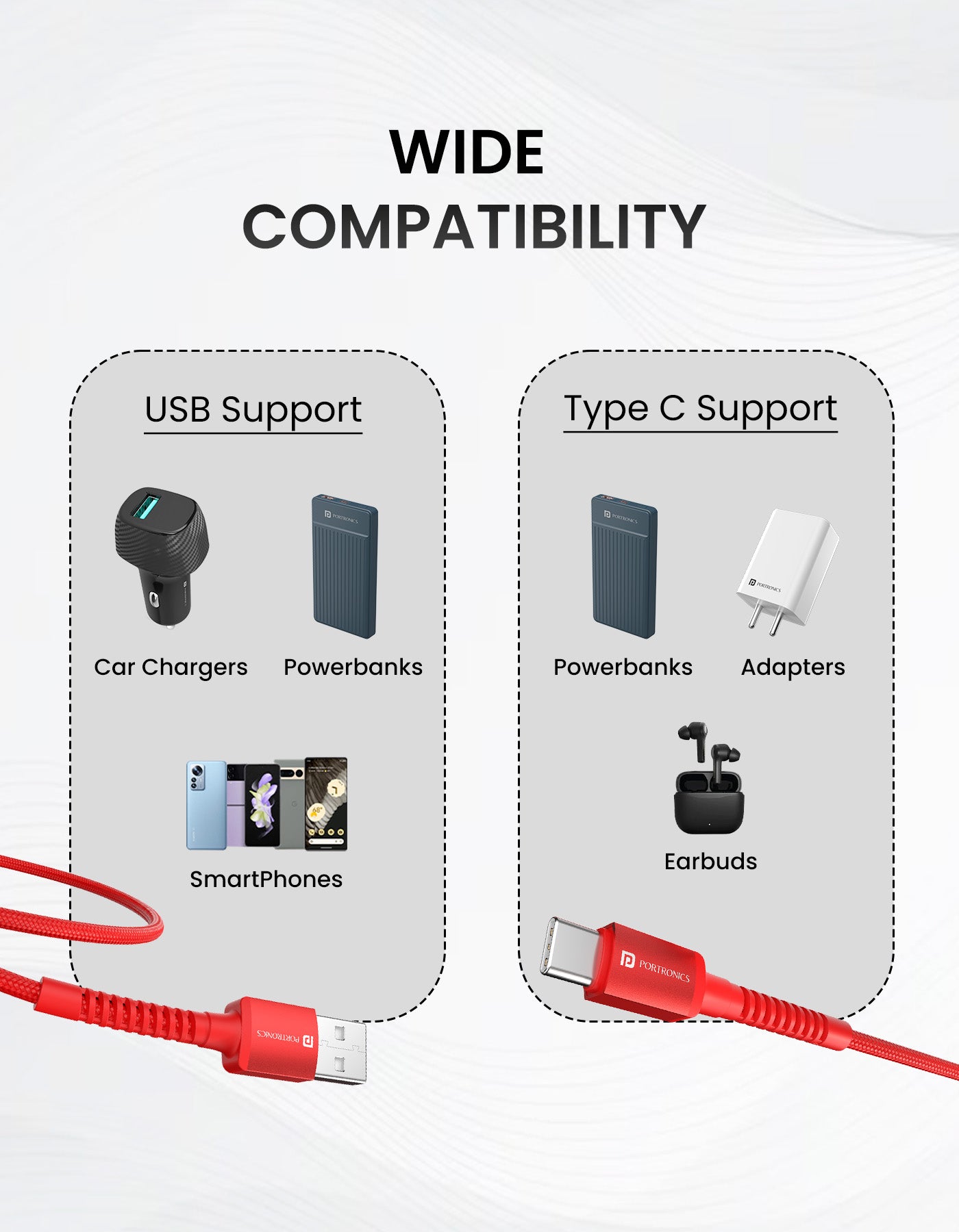 Portronics Konnect X - 6A USB to Type C fast charging cable with 2m tangle free cable