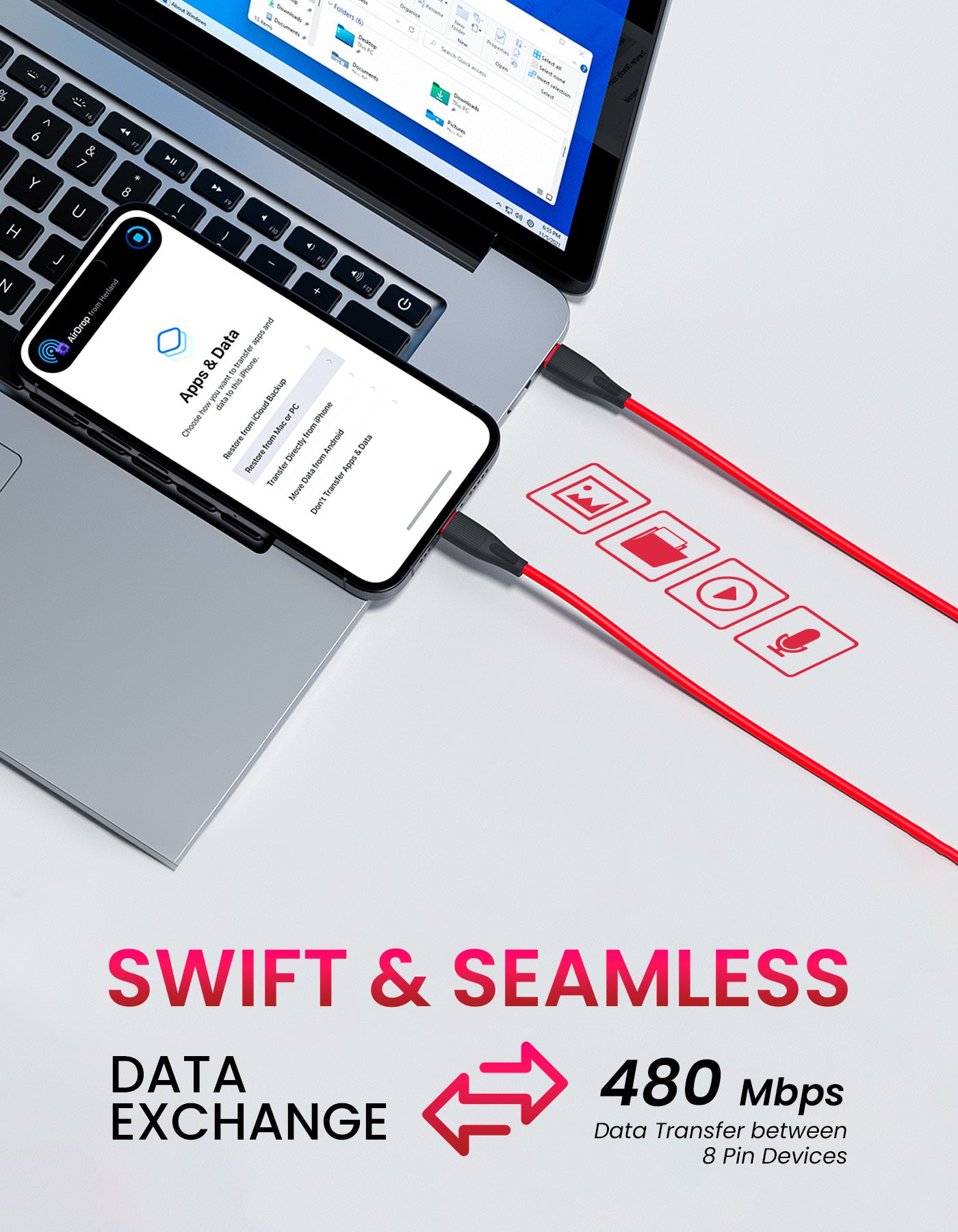 Portronics Konnect Spydr 31 3-in-one cable with micro USB, iOS, & Type C 1.2 meter long nylon cable