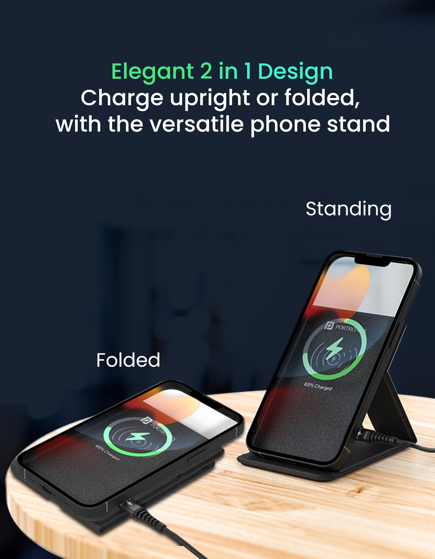 Portronics Freedom Fold Foldable wireless charger with fast charging