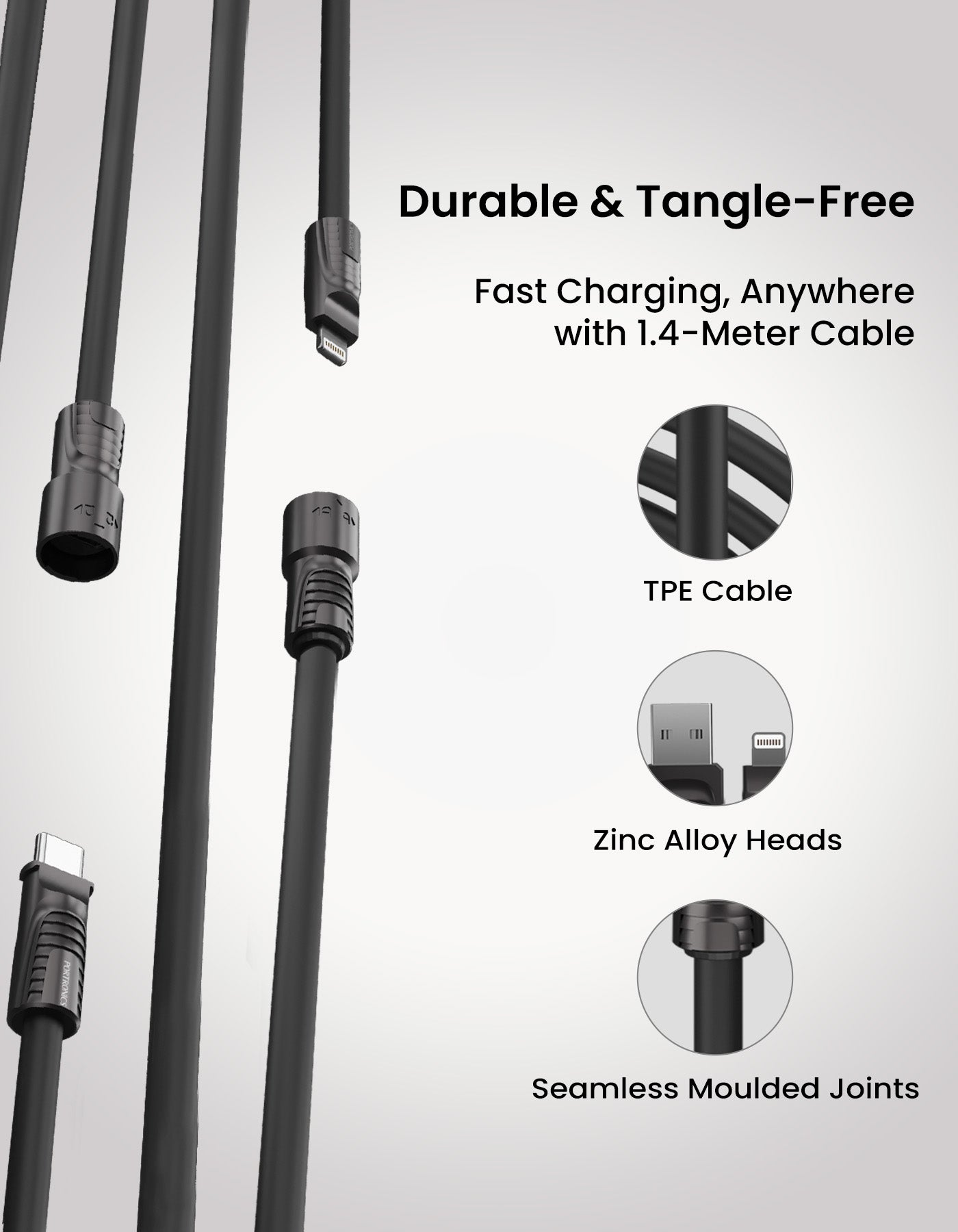 Portronics Konnect Tetra 4 in 1 type c fast charging cable with  1.4m tpe cable