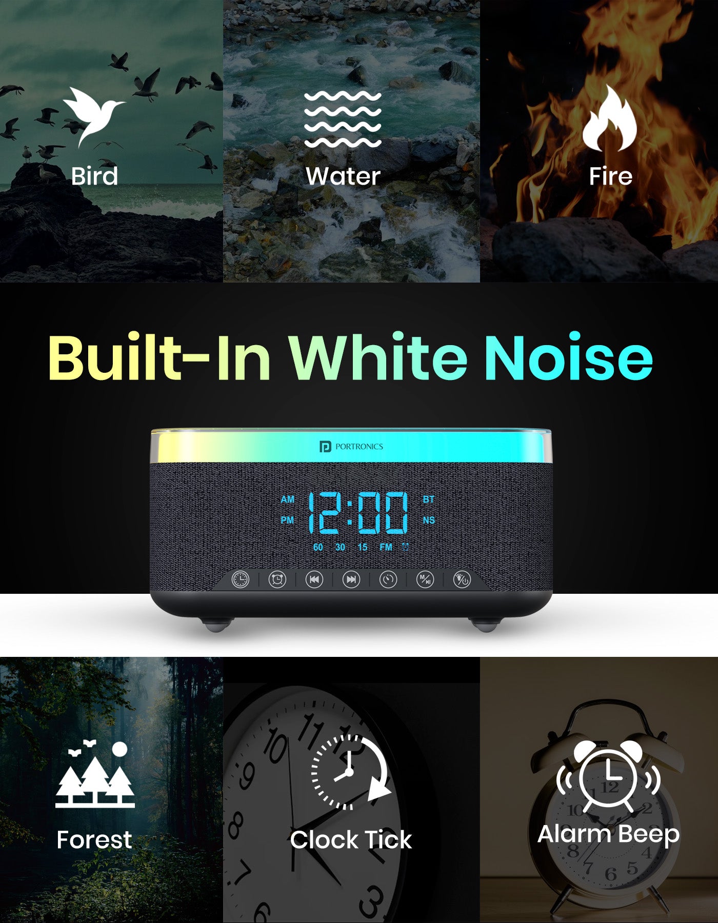 Portronics TriFusion wireless portable speaker comes with inbuilt white Noise to create a soothing environment for better rest and a peaceful ambiance