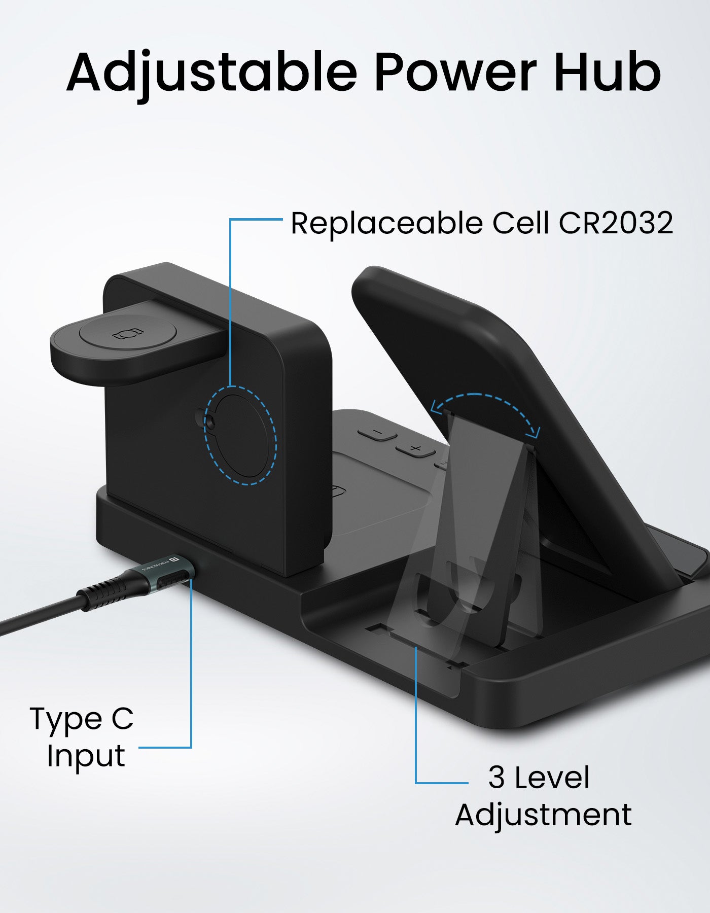 Portronics Bella 3-in-1 fast Wireless Charger stand with adjustable power hub