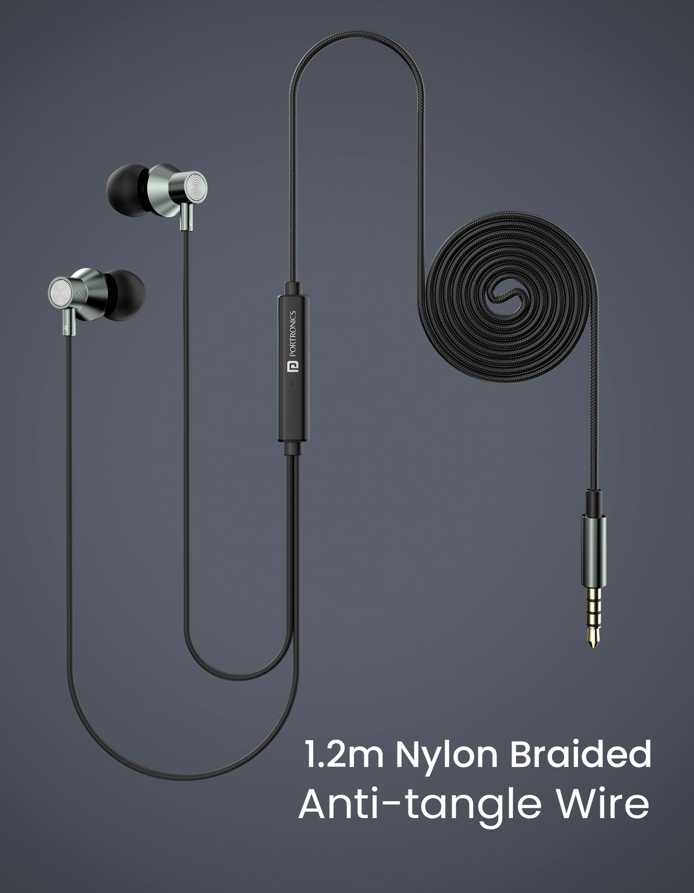 Metal earcups of portonics wired earphone