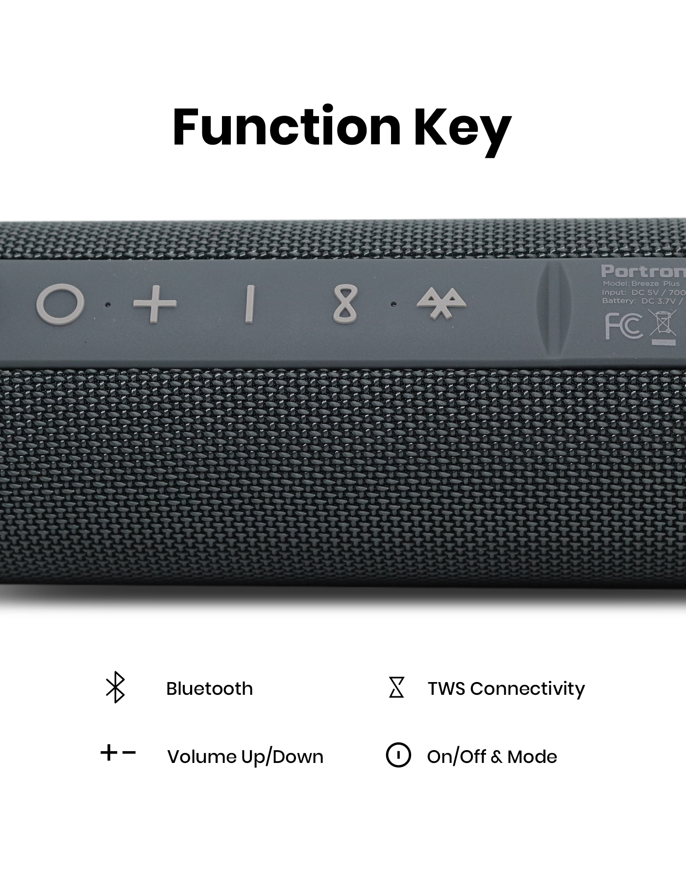 Portronics Breeze Plus True Portable Wireless speaker with functions on its body
