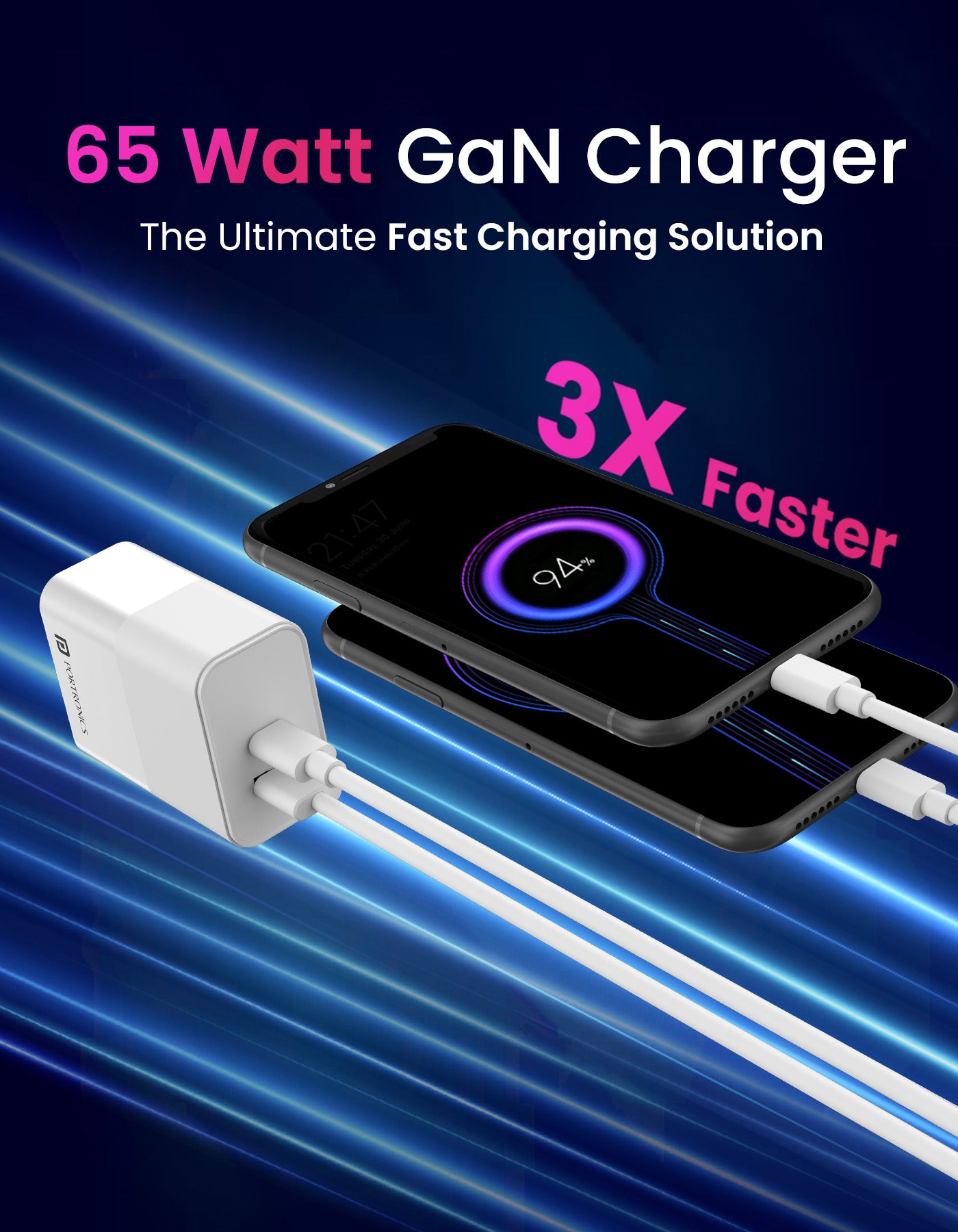 Portronics Adapto 65 Pro 65w fast wall charger