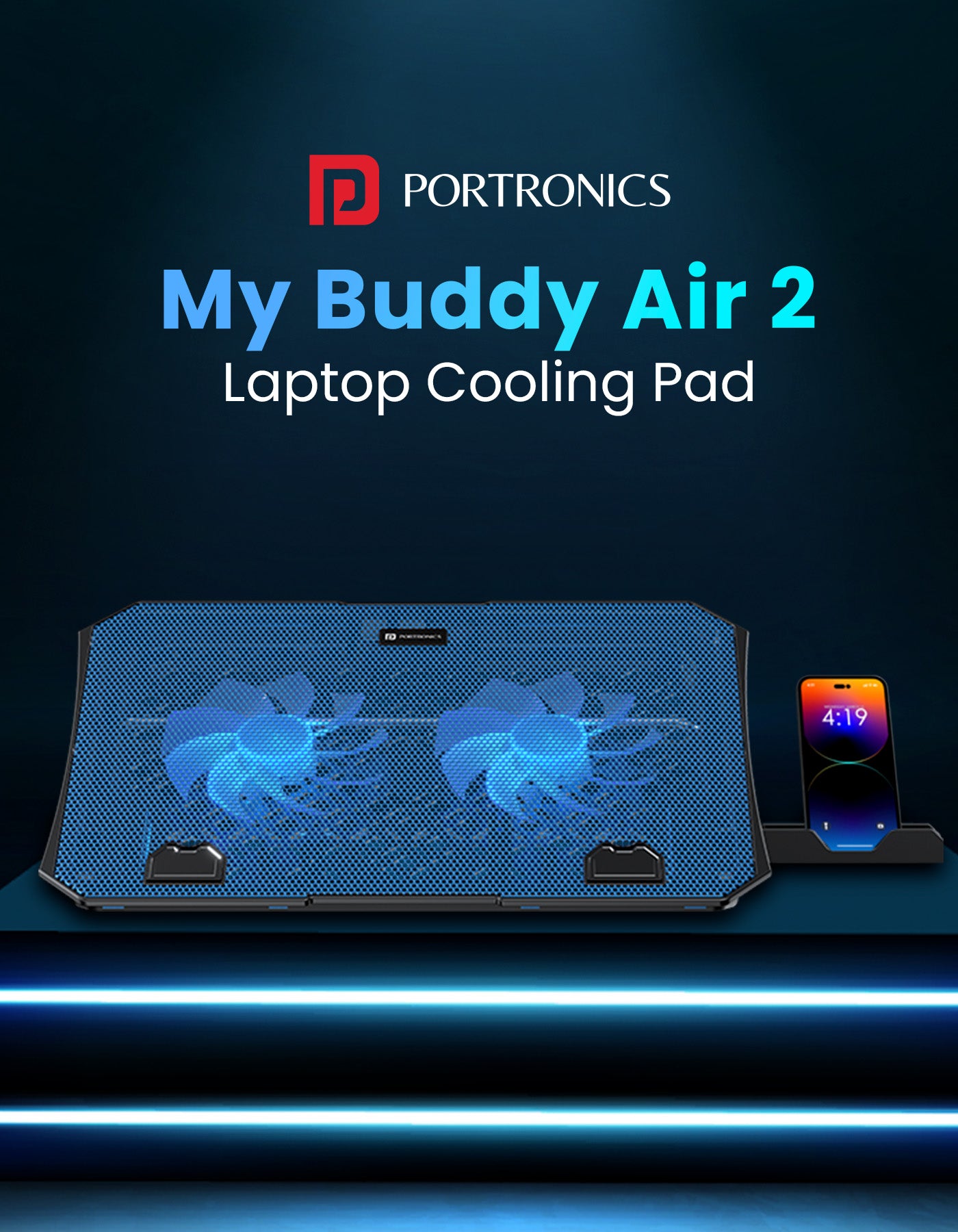 Portronics My Buddy Air 2 Cooling Pad: Portable & Adjustable Laptop/tablet Stand with 5 customize angle