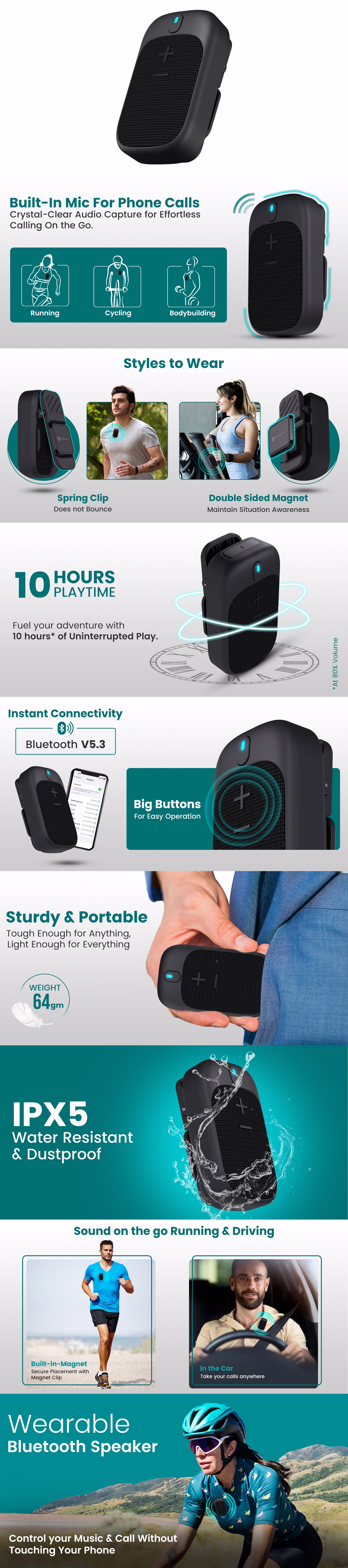 Portronics Talk Four 2w portable wearable bluetooth speaker