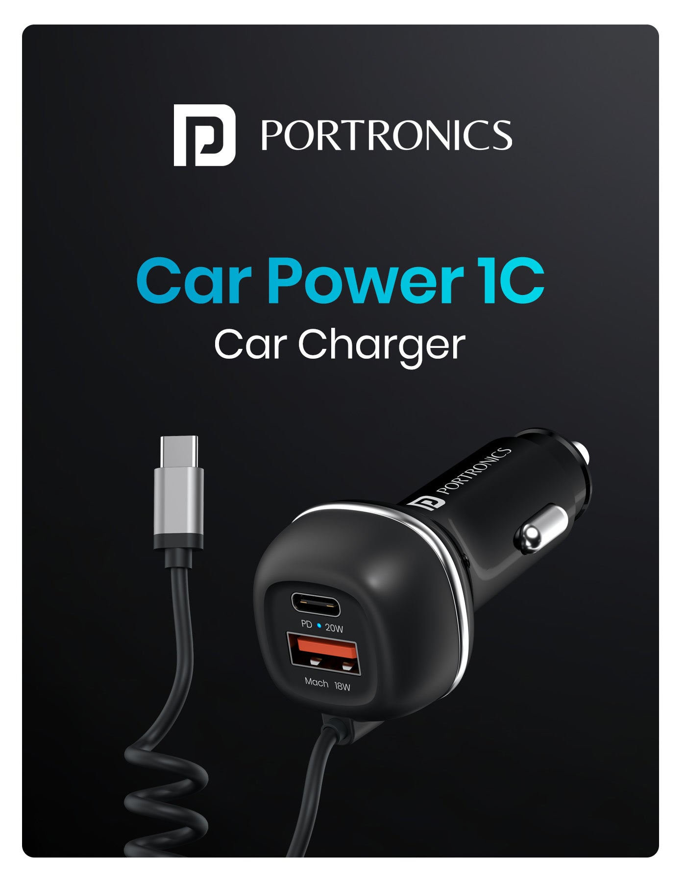 Portronics Car Power 1C car charger with triple port usb hub| best car accessories| car phone