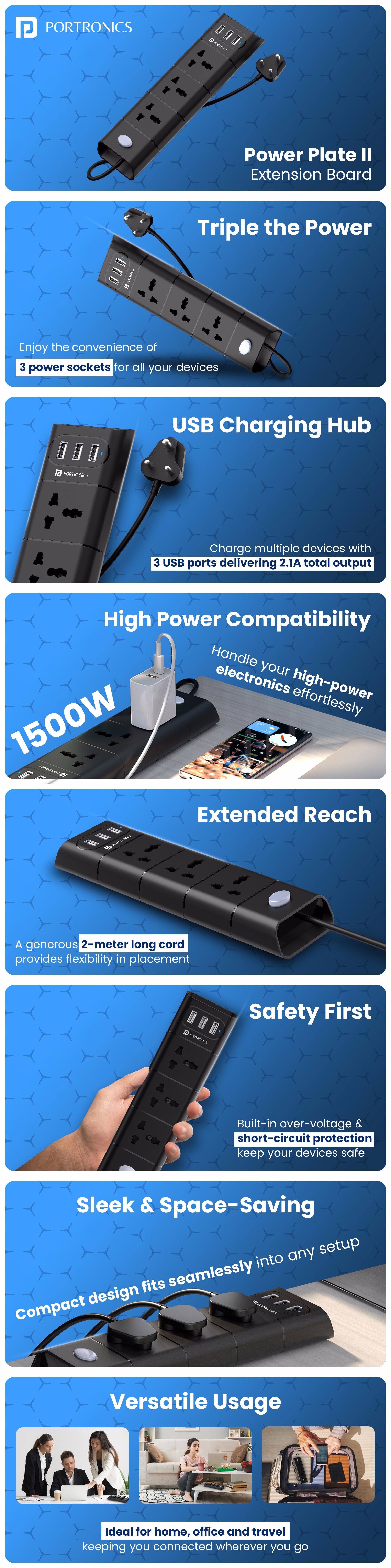 Power Plate II - Power Extension Board with 4 Power Sockets & USB Port