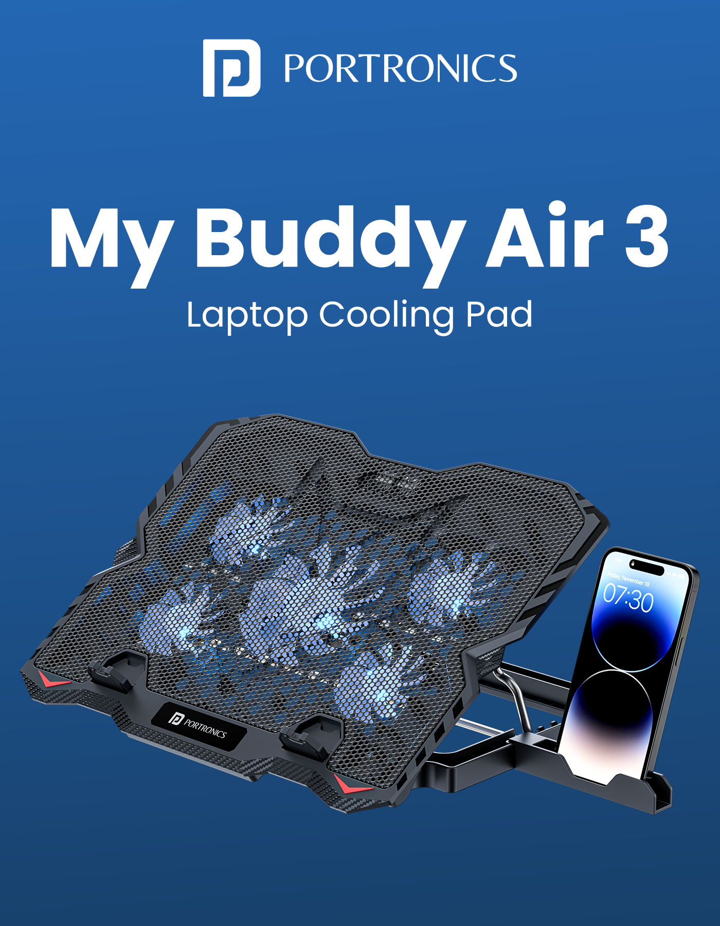 Portronics My Buddy Air 3 Laptop Cooling Pad | laptop stand| gaming laptop stand with fan| gaming laptop table with fan| adjustable laptop stand with fan