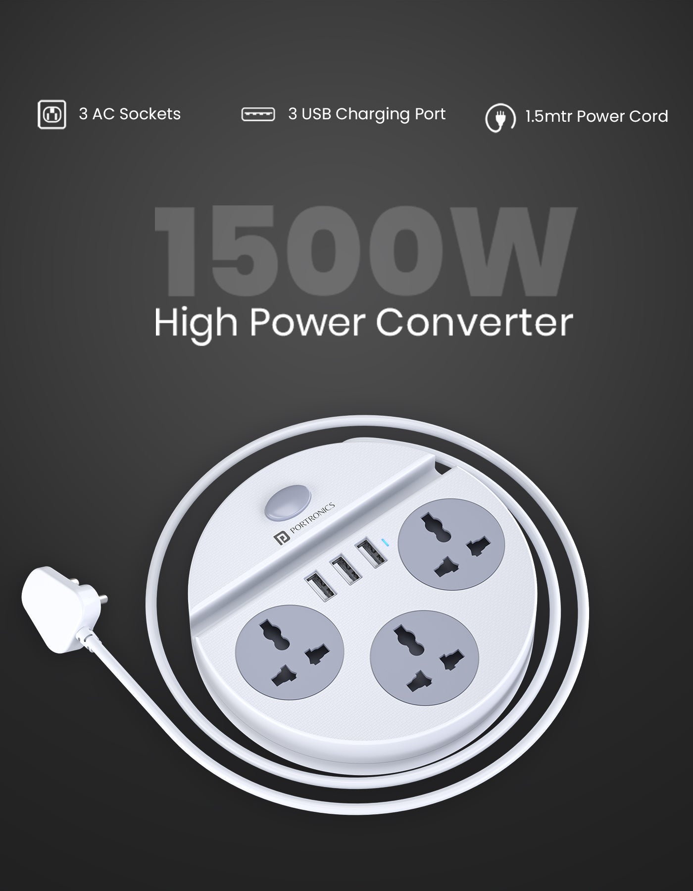 Power Plate 5 electricity extension Board with  3 A c Power Sockets