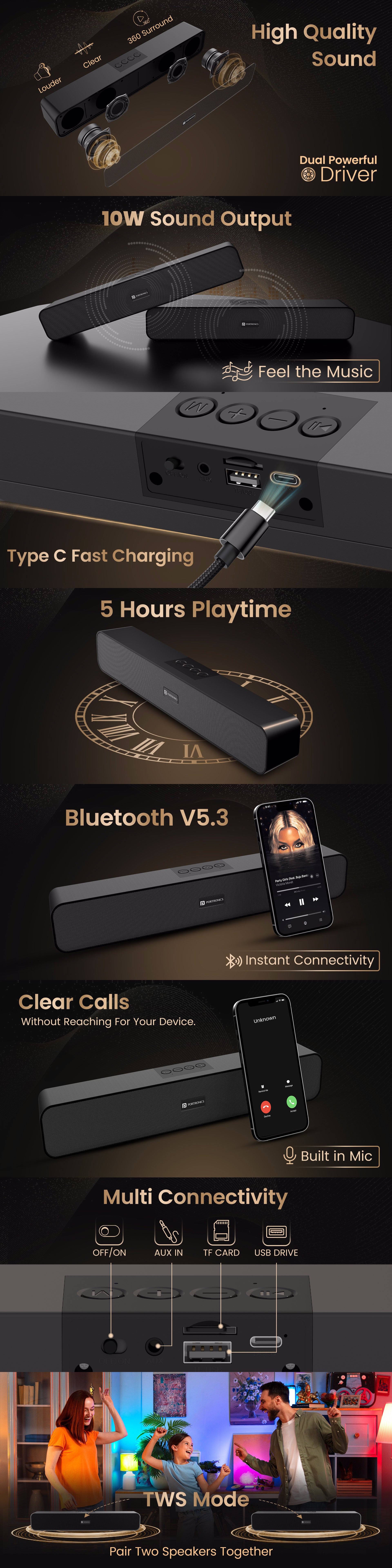 Portronics DECIBEL 23 Bluetooth soundbar with multiple connectivity