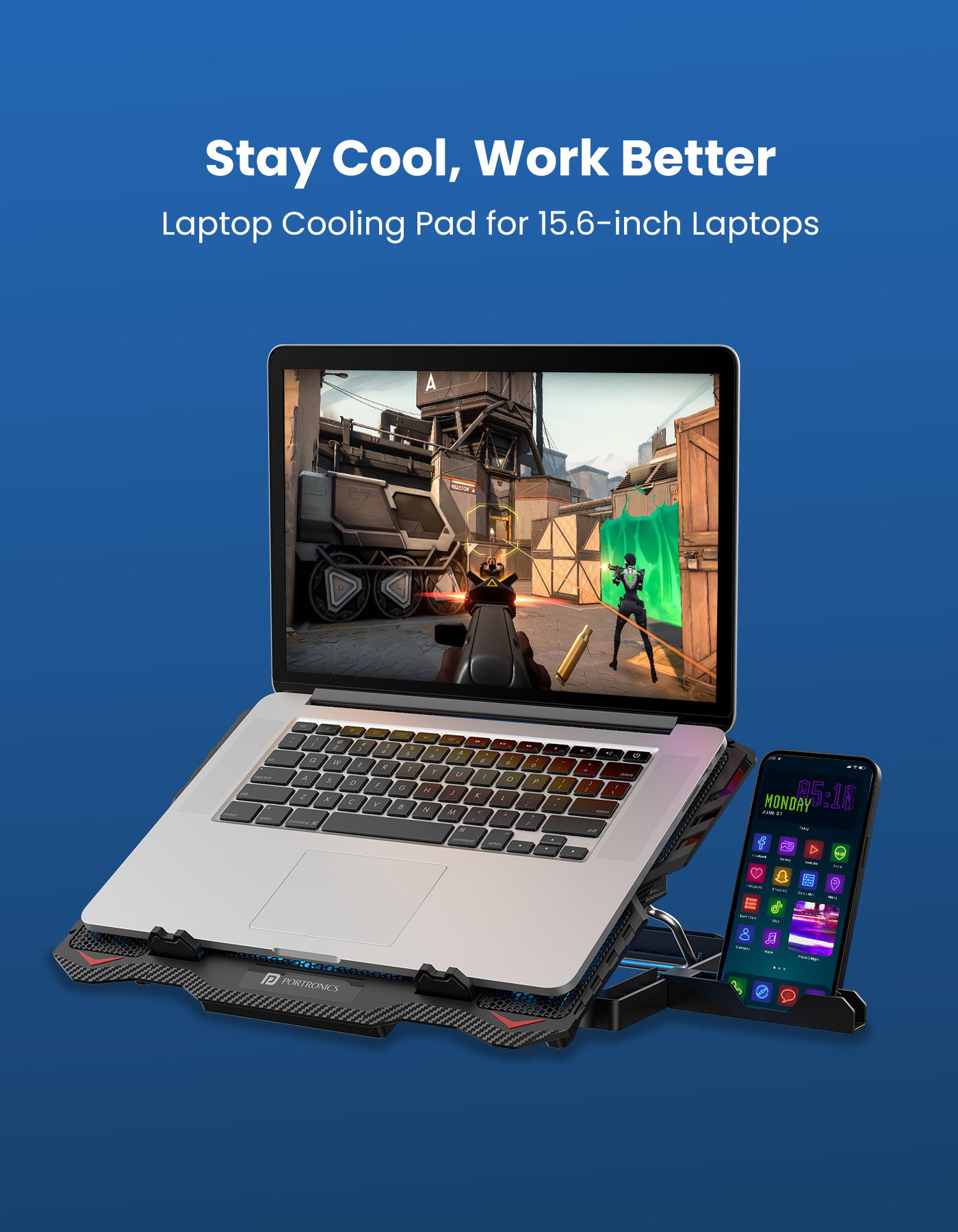 Portronics My Buddy Air 3 Laptop Cooling Pad | laptop stand with fan| gaming laptop stand with fan| laptop stand with  mobile stand