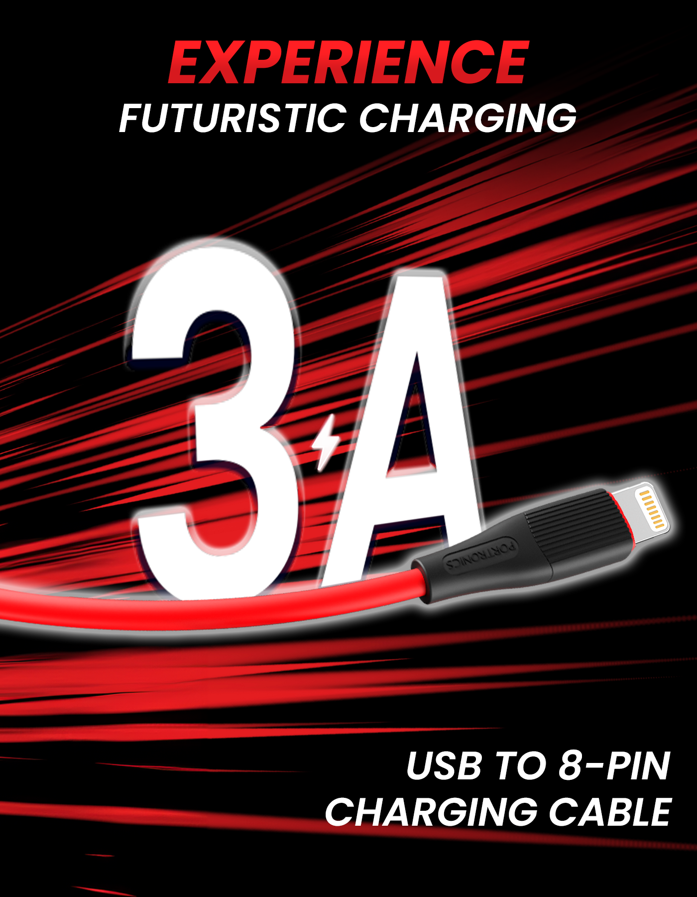 Portronics Silklink 3A USB to 8 Pin Fast charging Cable for Iphone| fast charging cable| lighting cable