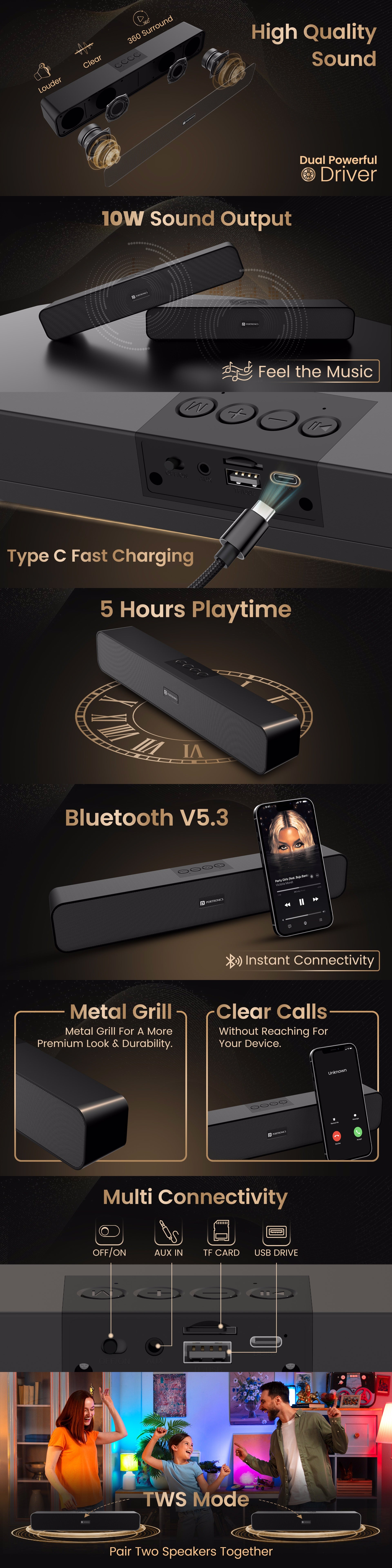 Portronics DECIBEL 23 Bluetooth soundbar with multiple connectivity
