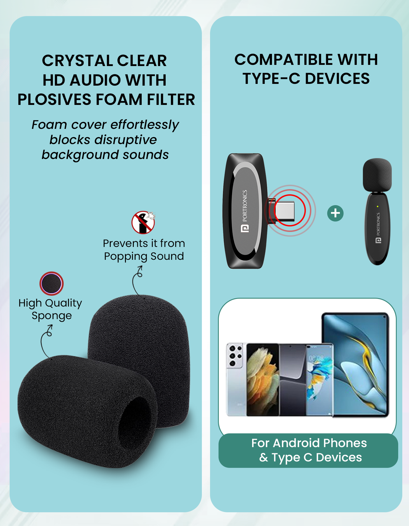 Portronics dash 7 type c wireless microphone audio accessories with plug and play easy connection 