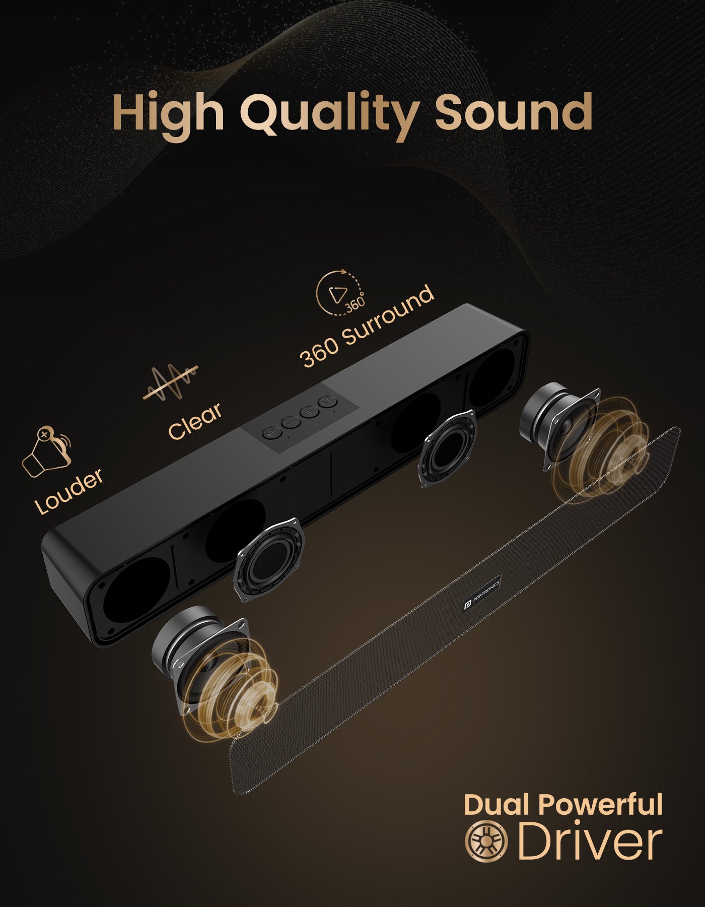 Portronics DECIBEL 23 Bluetooth soundbar with multiple connectivity crisp and clear base, 10W sound base