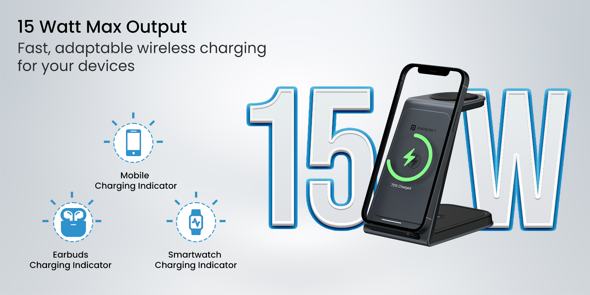 Portronics Freedom trio 3 in 1 Wireless fast Charger with 15w max output